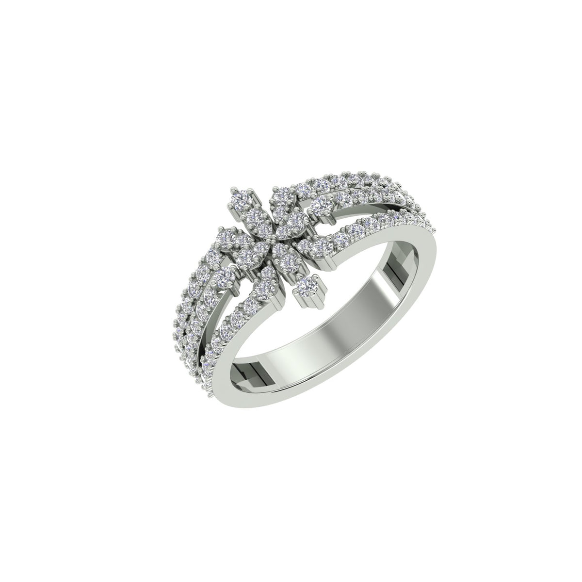 18k White Gold and Round Brilliant Cut Diamond Fancy Ring in size 5.5 and total gold weight of 3.74g