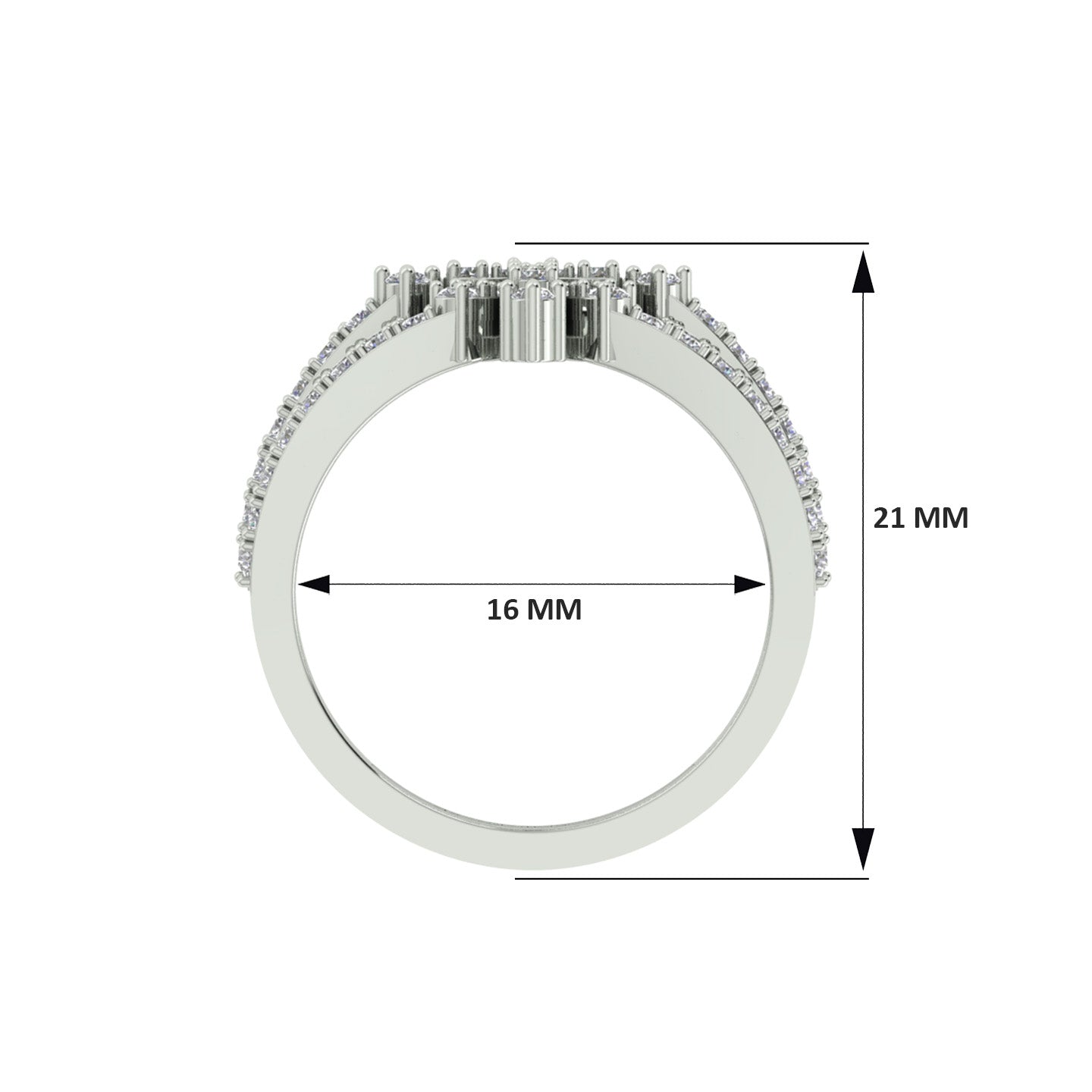 18k White Gold and Round Brilliant Cut Diamond Fancy Ring in size 5.5 and total gold weight of 3.74g