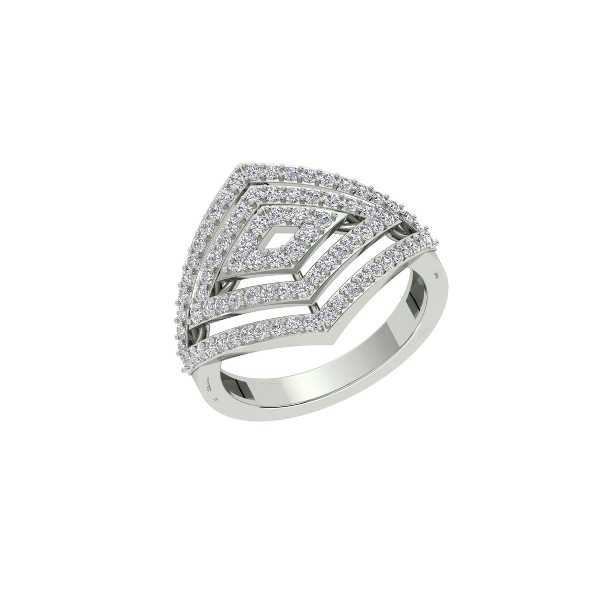 18k White Gold and Round Brilliant Cut Diamond Fancy Ring in size 5.5 and total gold weight of 3.64g