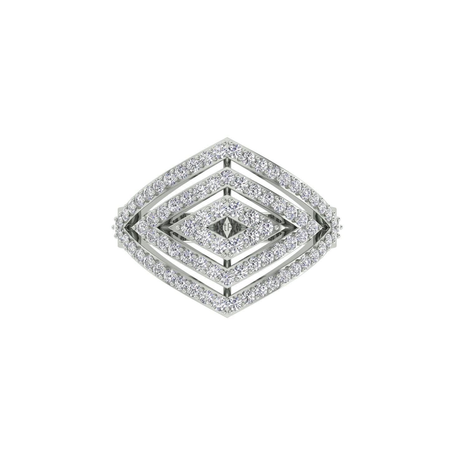 18k White Gold and Round Brilliant Cut Diamond Fancy Ring in size 5.5 and total gold weight of 3.64g