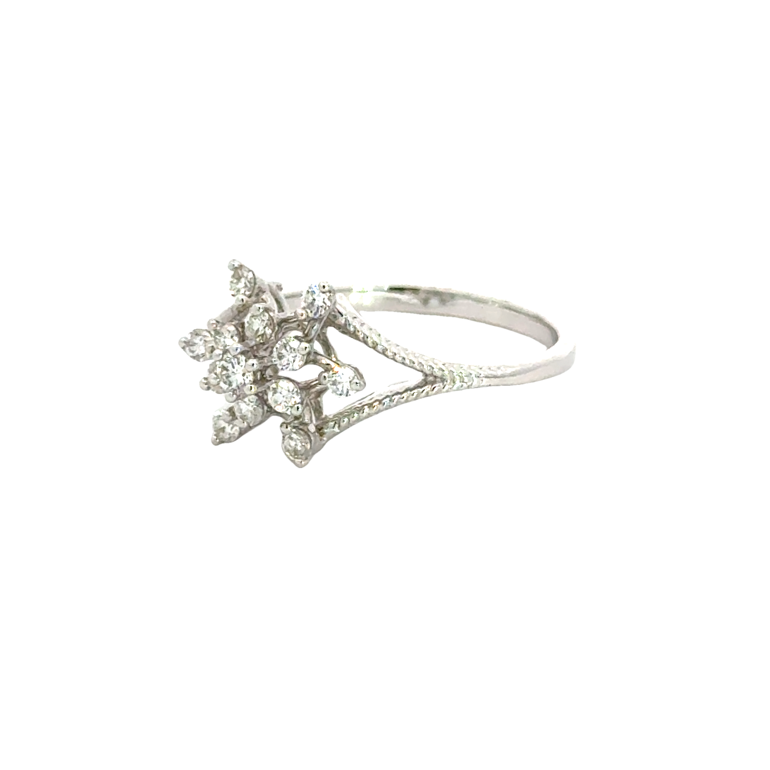 18k White Gold and Diamond Fancy Ring in size 5.5 and total gold weight of 2.23g