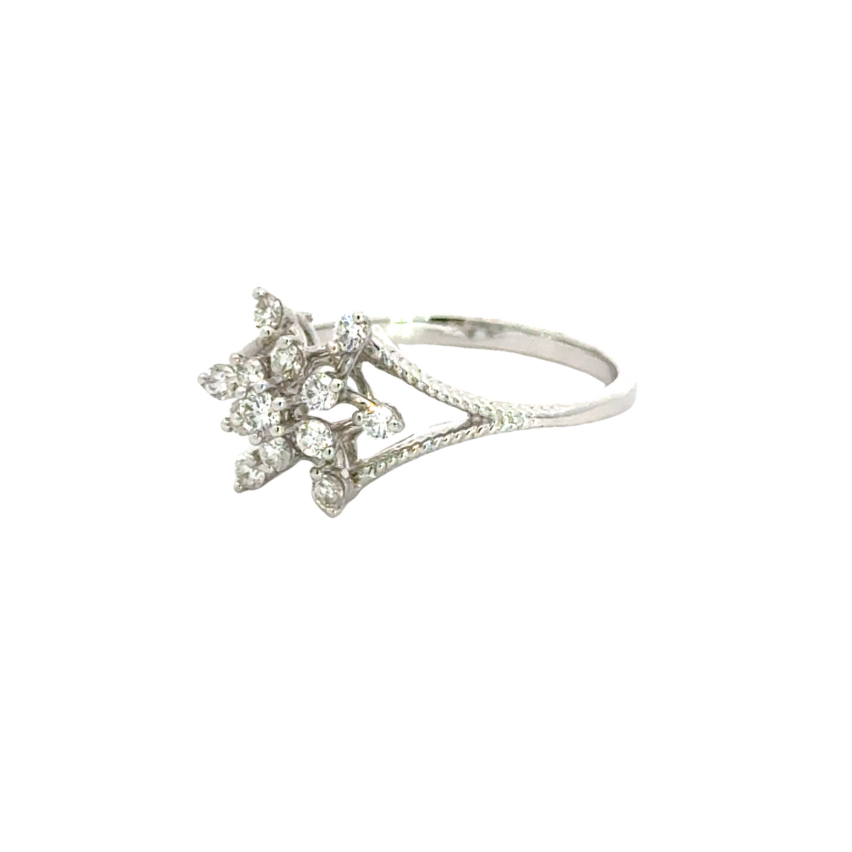 18k White Gold and Diamond Fancy Ring in size 5.5 and total gold weight of 2.23g