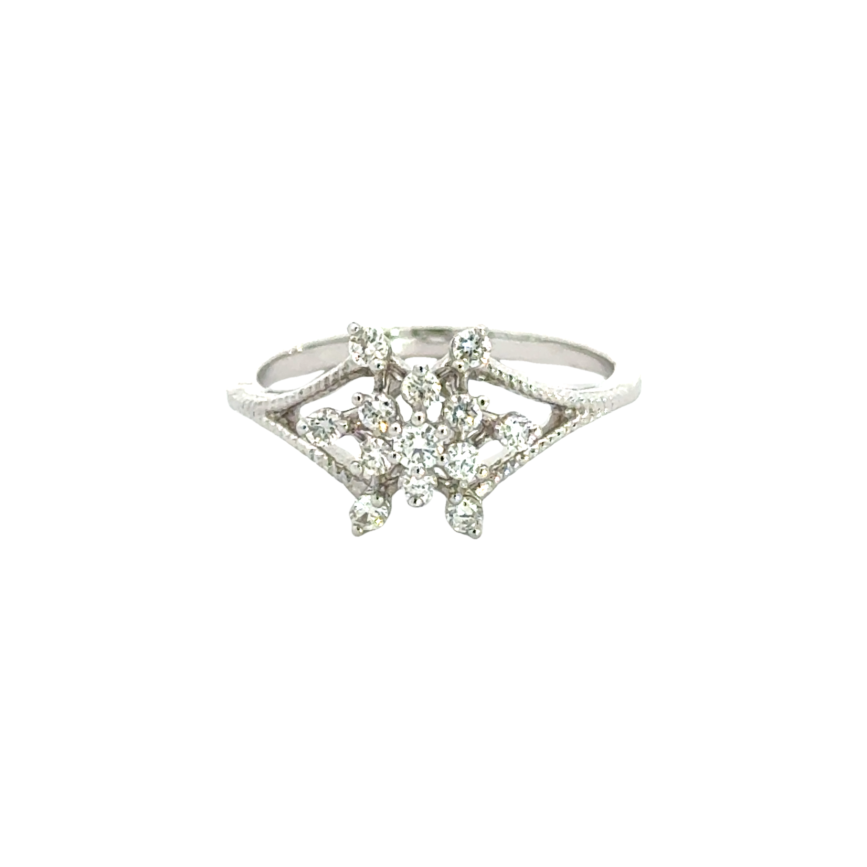 18k White Gold and Diamond Fancy Ring in size 5.5 and total gold weight of 2.23g