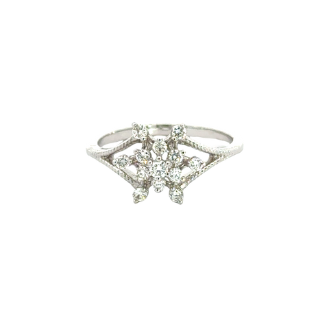 18k White Gold and Diamond Fancy Ring in size 5.5 and total gold weight of 2.23g