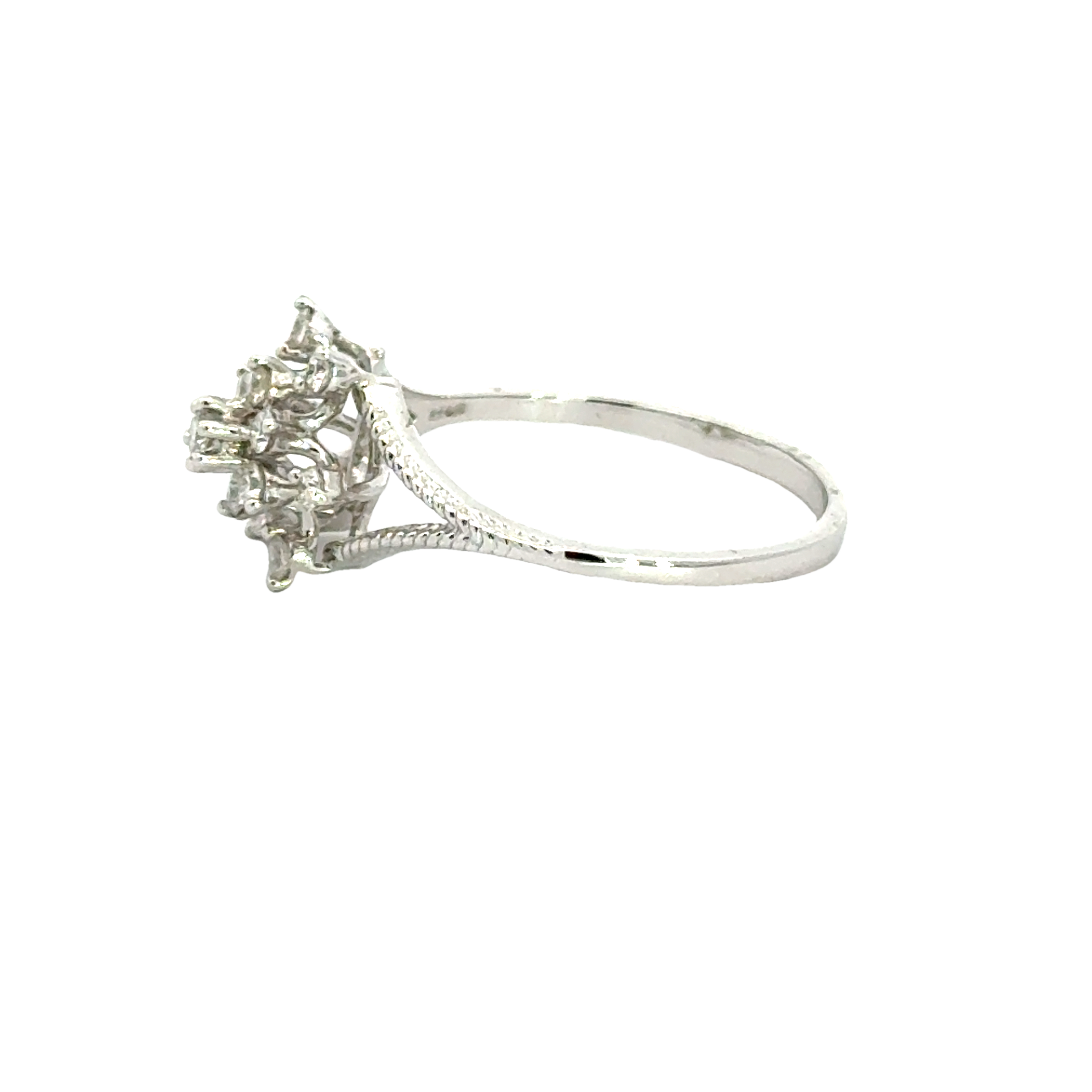 18k White Gold and Diamond Fancy Ring in size 5.5 and total gold weight of 2.23g