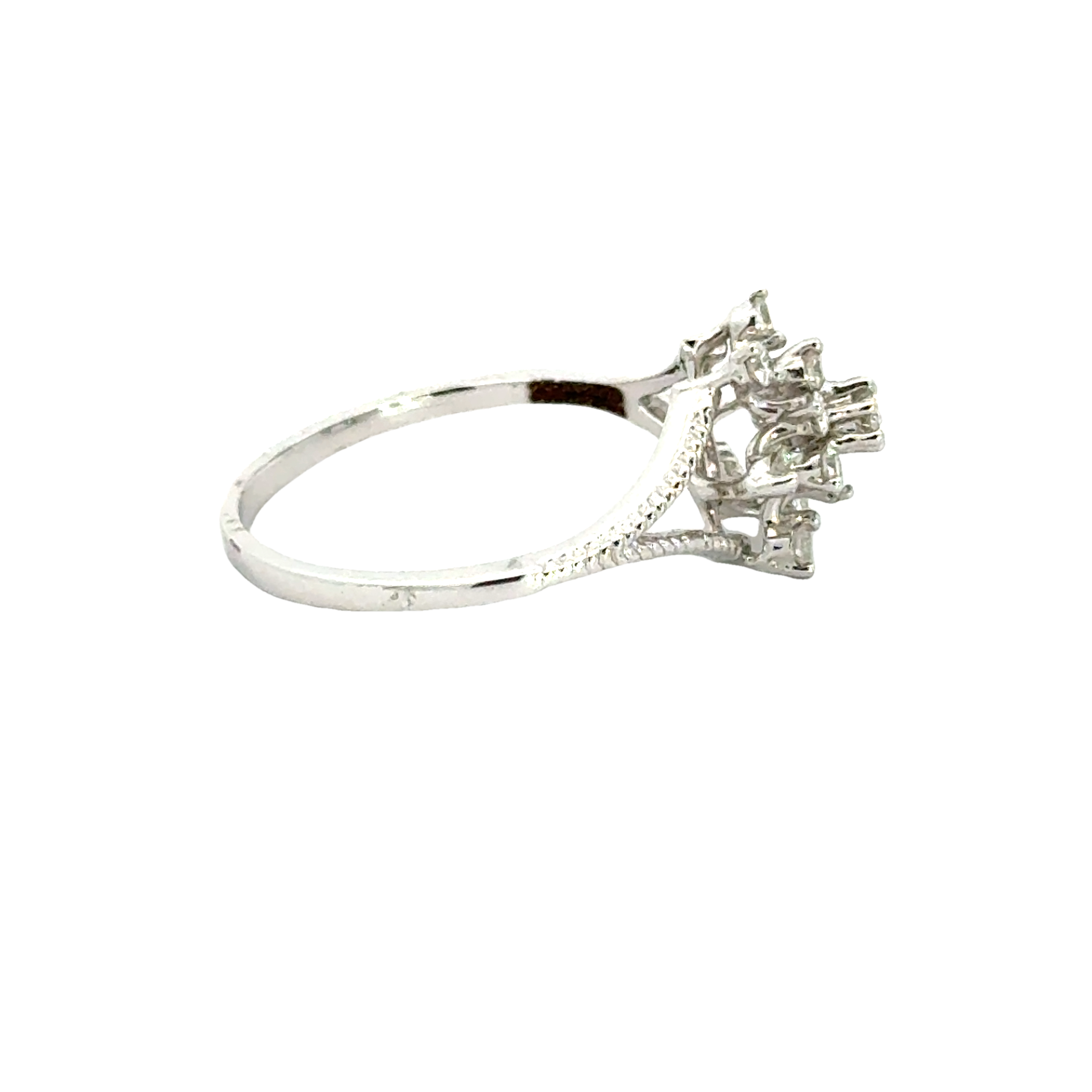 18k White Gold and Diamond Fancy Ring in size 5.5 and total gold weight of 2.23g