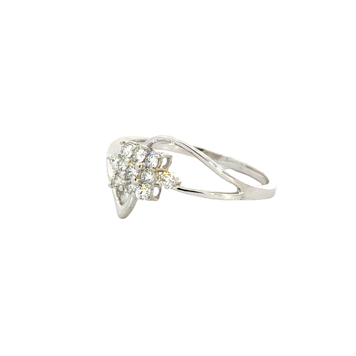 18k White Gold and Diamond Fancy Ring in size 6.5 and total gold weight of 1.78g