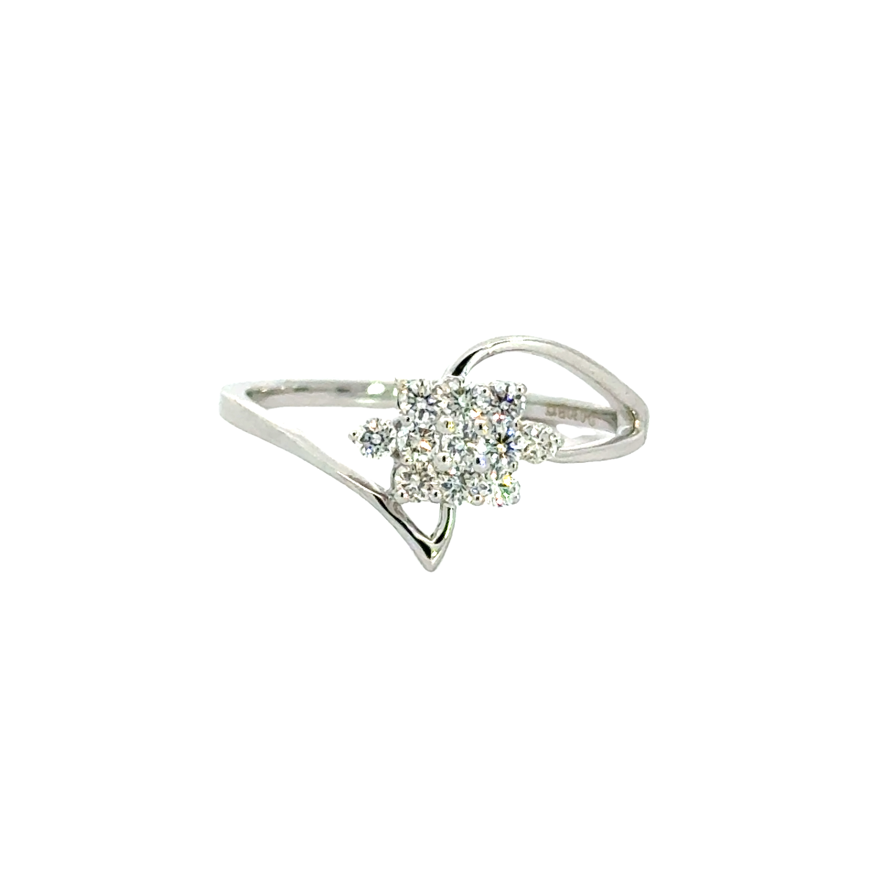 18k White Gold and Diamond Fancy Ring in size 6.5 and total gold weight of 1.78g