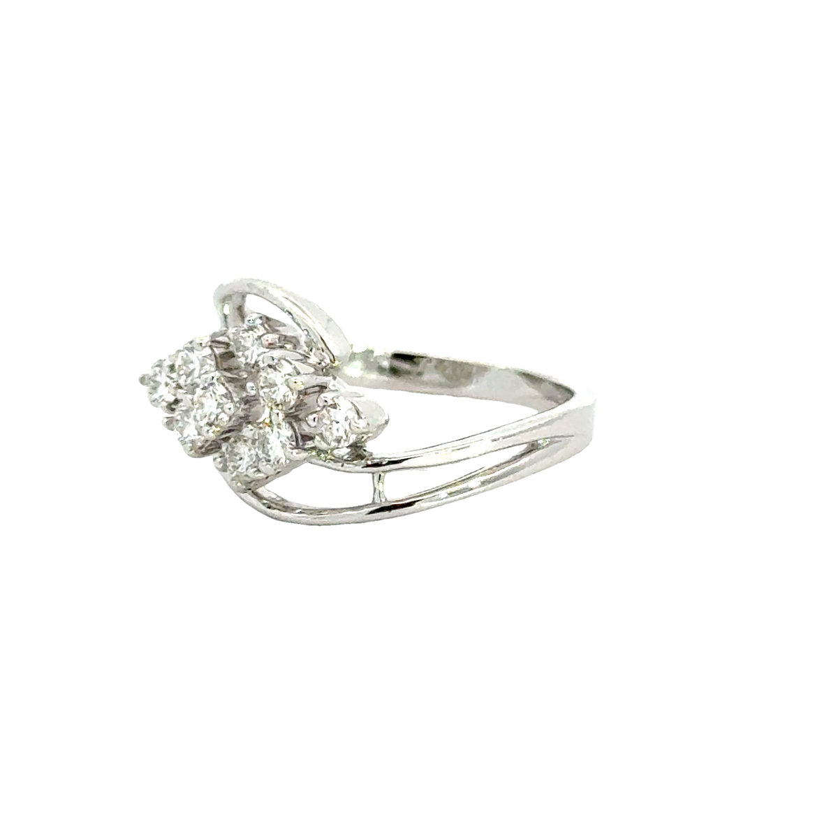 18k White Gold and Diamond Fancy Ring in size 5.5 and total gold weight of 3.76g