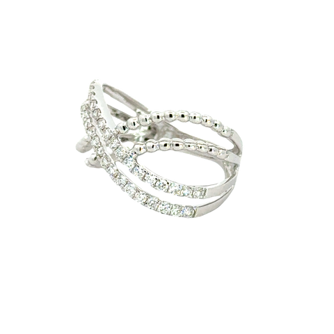 18k White Gold and Diamond Criss-cross Fancy Ring in size 5.5 and total gold weight of 3.25g