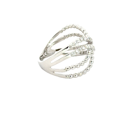 18k White Gold and Diamond Criss-cross Fancy Ring in size 5.5 and total gold weight of 3.25g