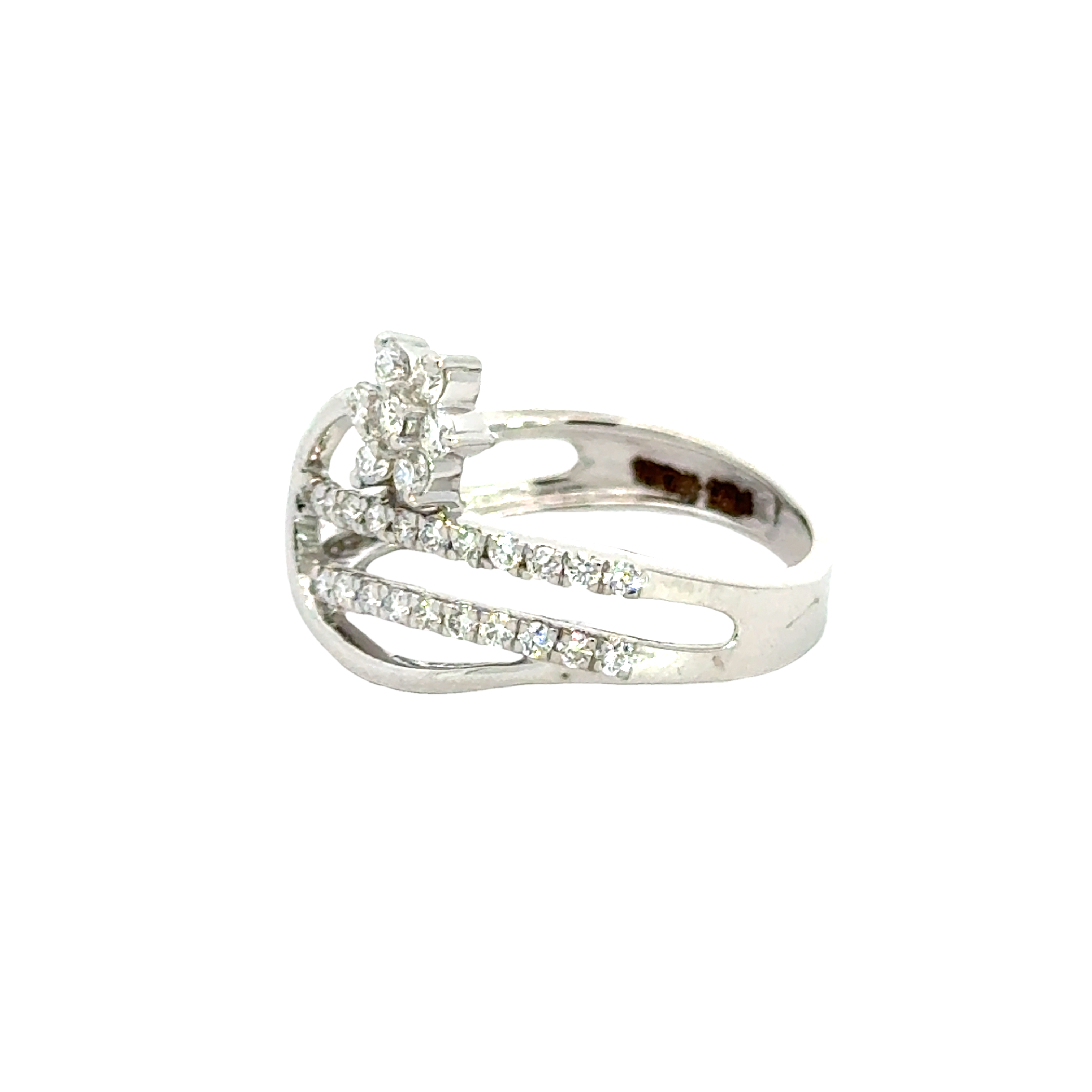 18k White Gold and Diamond Fancy Ring in size 5.5 and total gold weight of 3.27g