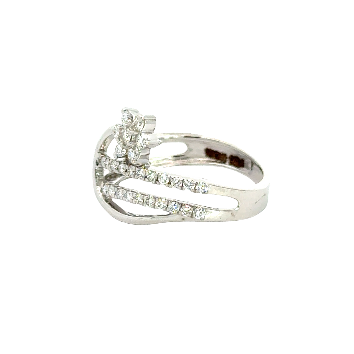 18k White Gold and Diamond Fancy Ring in size 5.5 and total gold weight of 3.27g