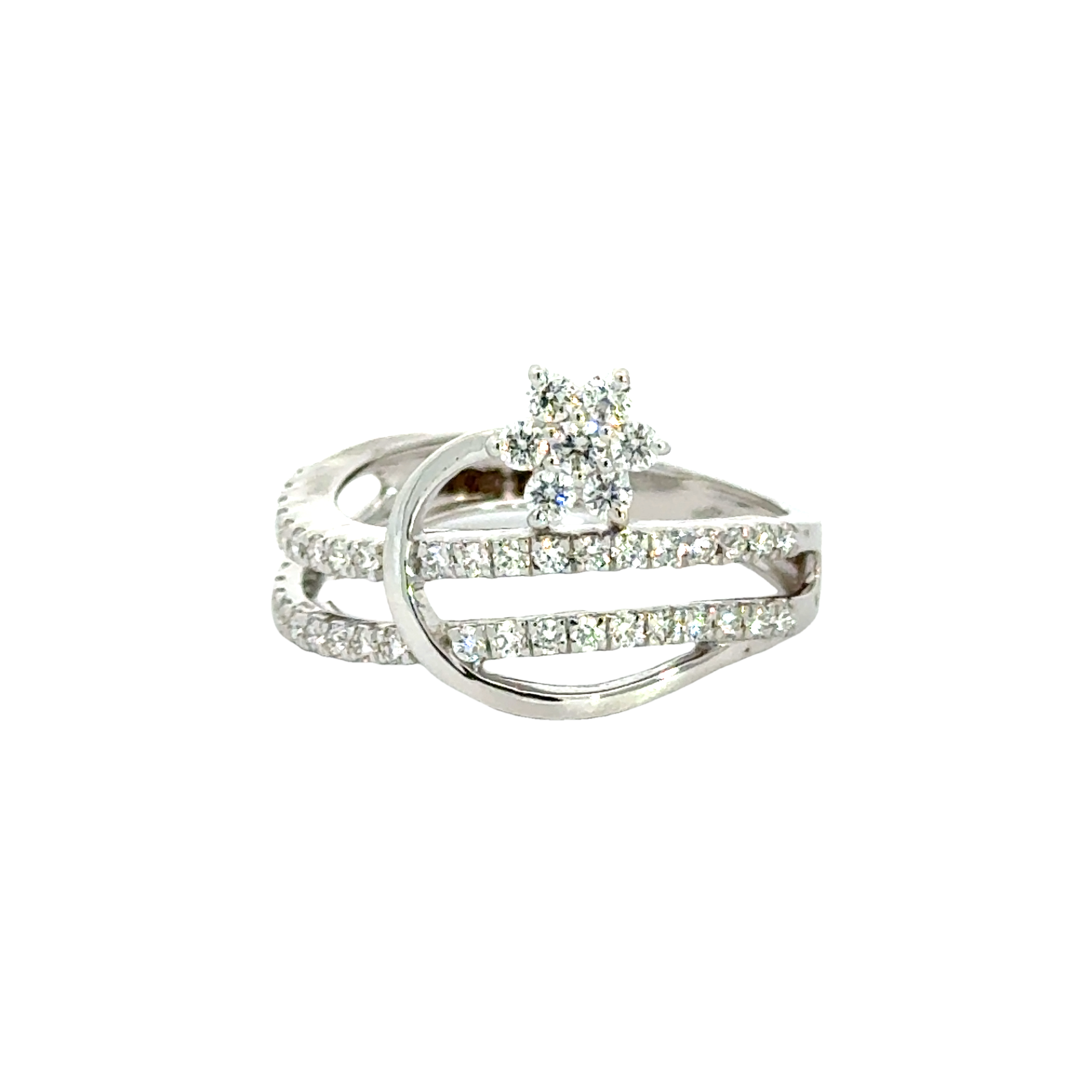 18k White Gold and Diamond Fancy Ring in size 5.5 and total gold weight of 3.27g