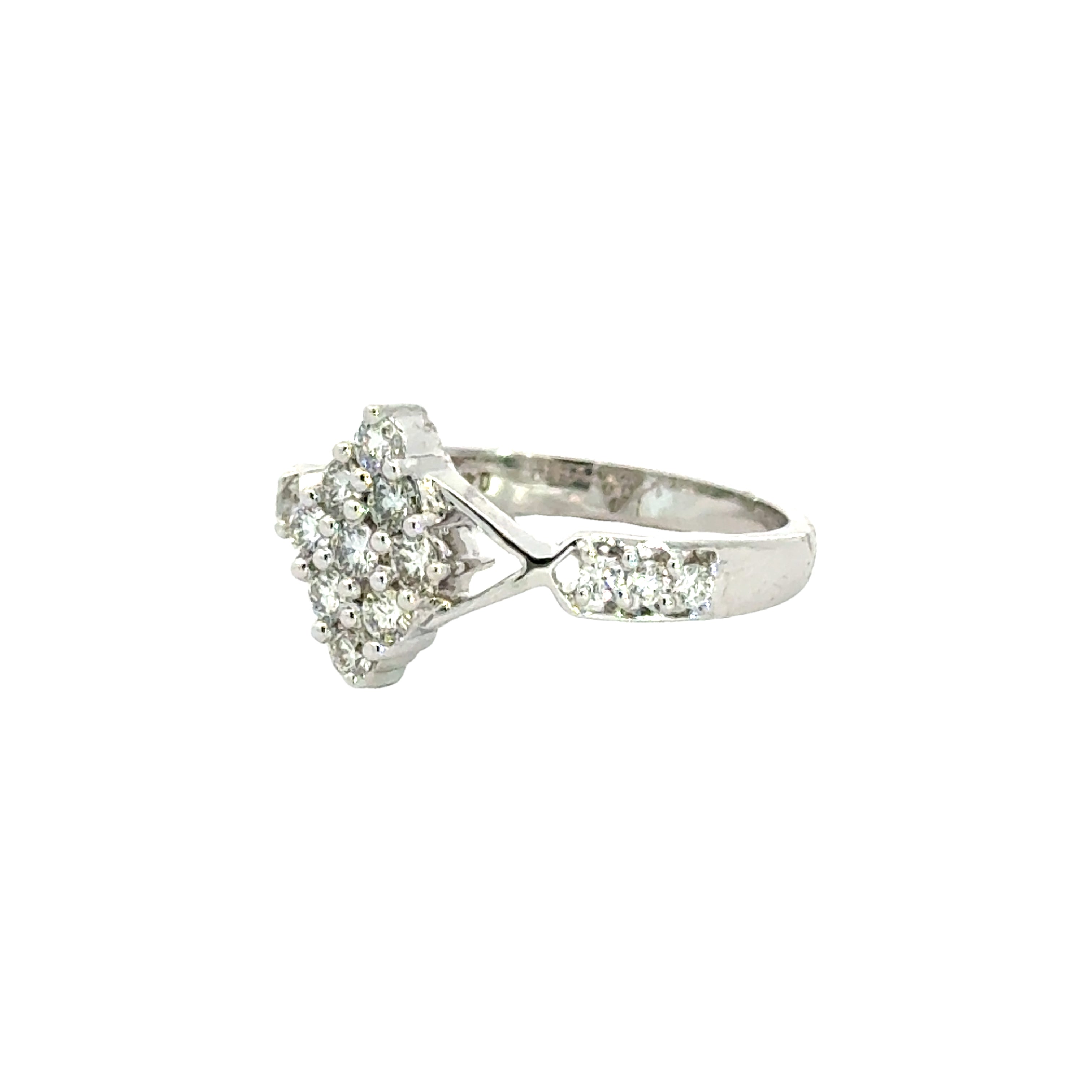 18k White Gold and Diamond Fancy Ring in size 5.5 and total gold weight of 3.32g