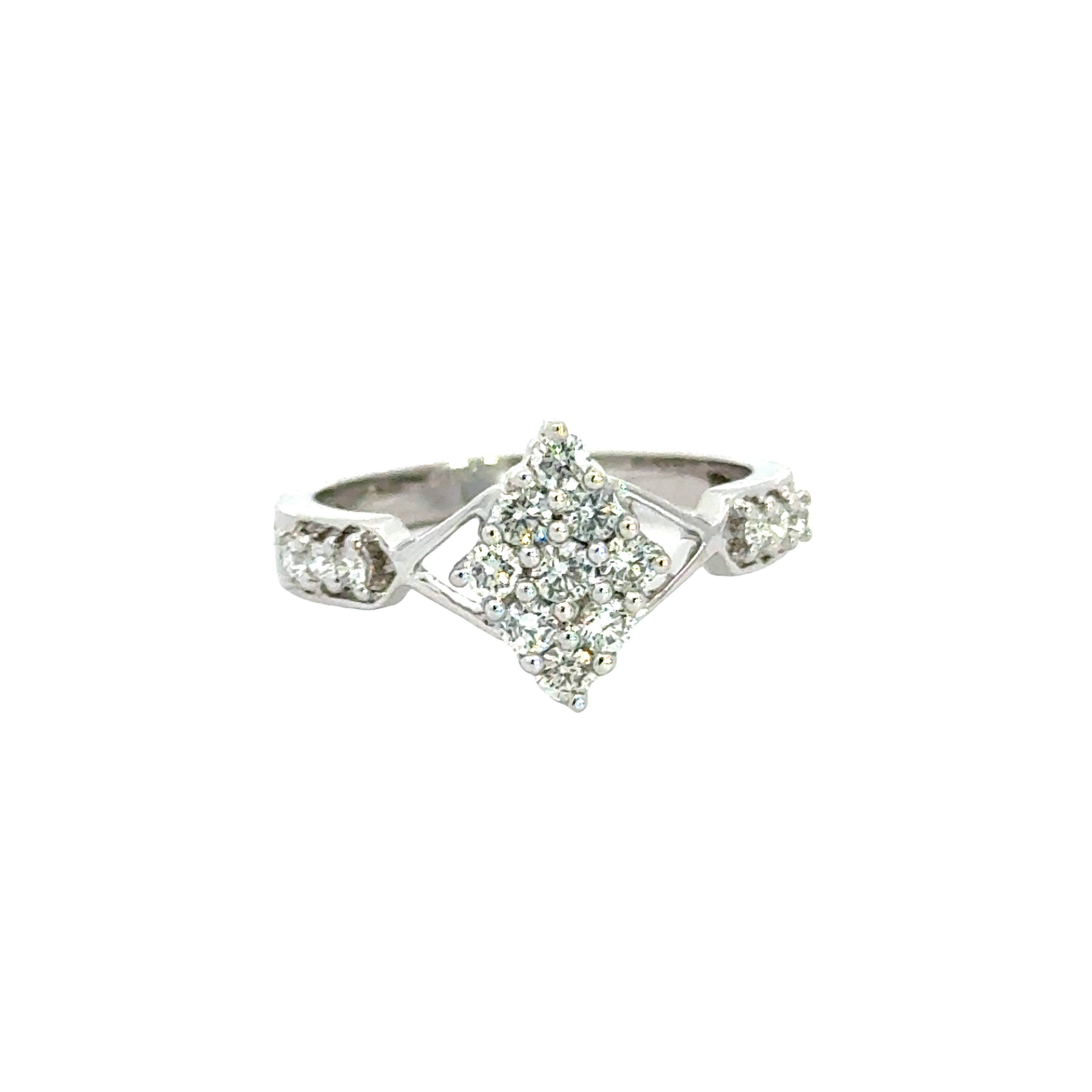 18k White Gold and Diamond Fancy Ring in size 5.5 and total gold weight of 3.32g