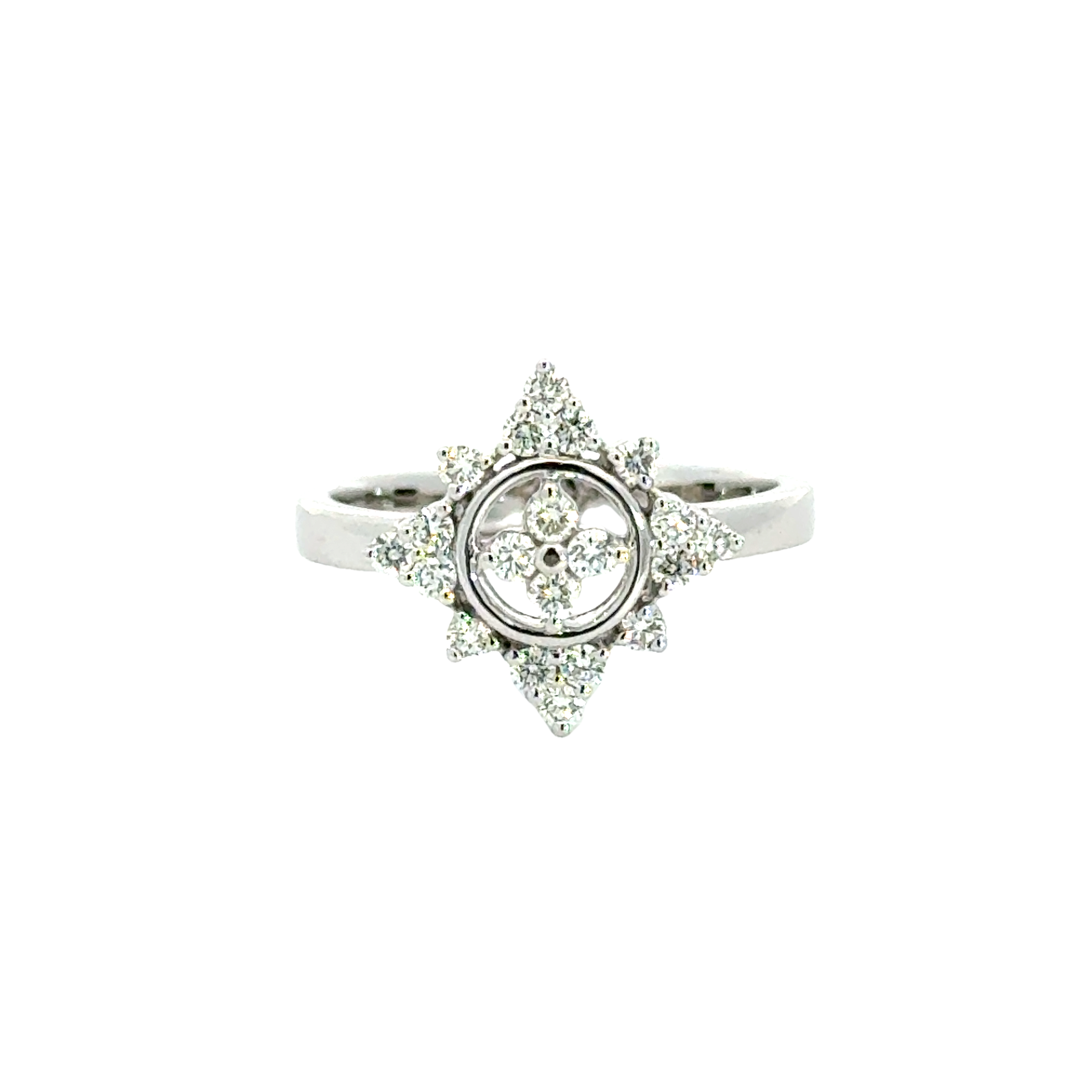 18k White Gold and Diamond Fancy Ring in size 6 and total gold weight of 3.55g