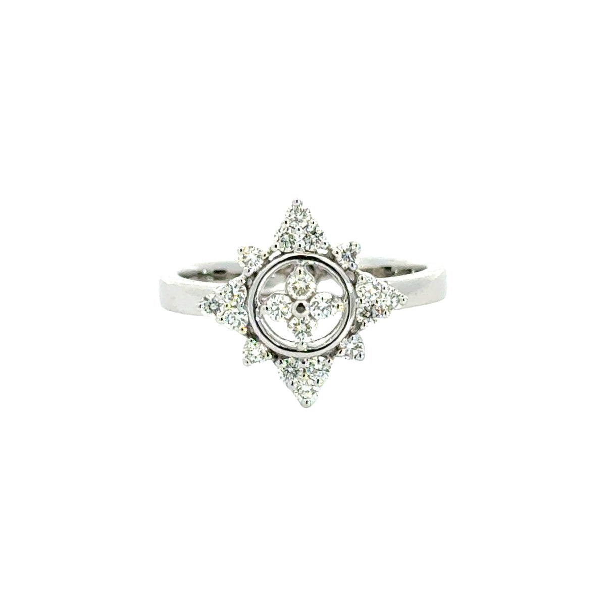 18k White Gold and Diamond Fancy Ring in size 6 and total gold weight of 3.55g