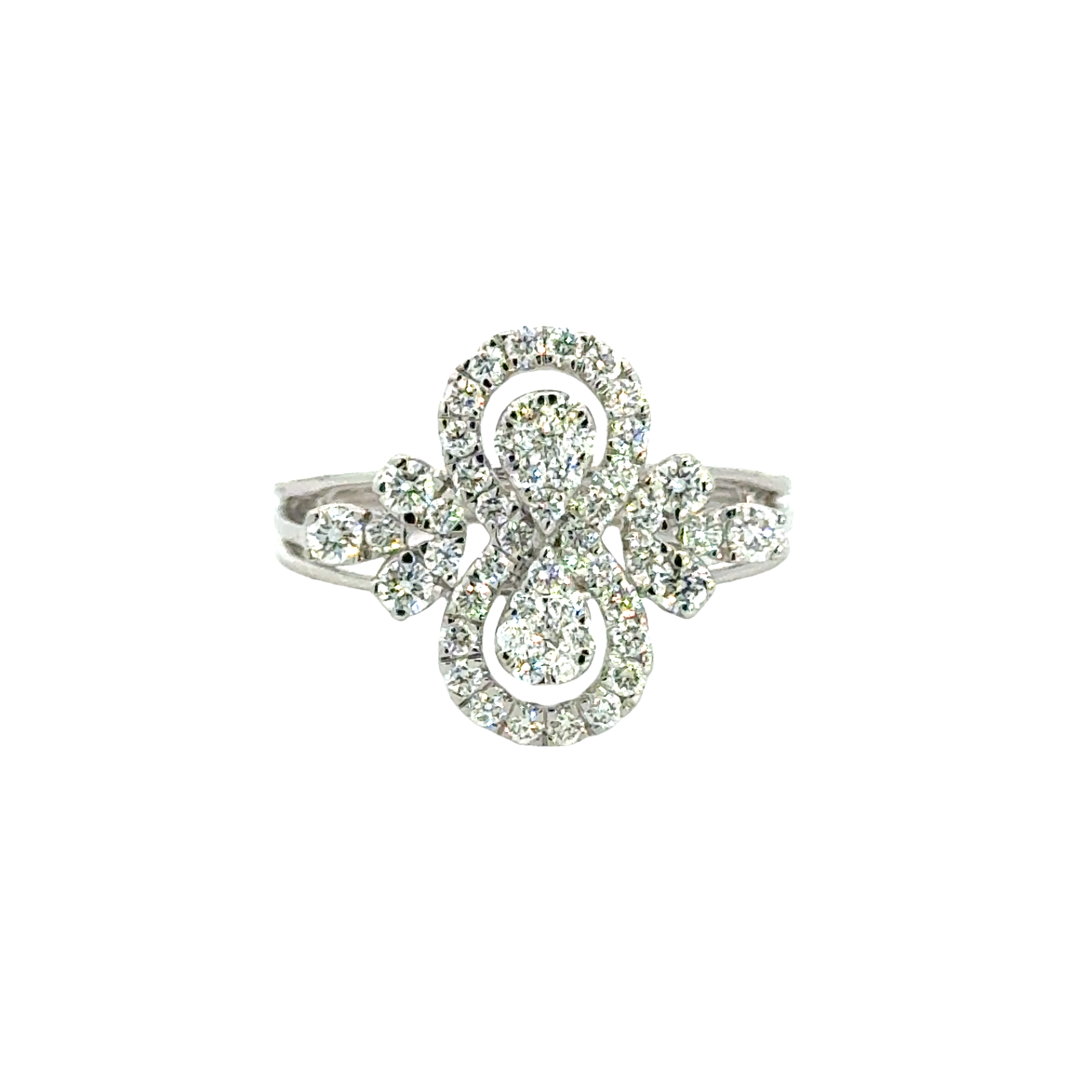 18k White Gold and Diamond Fancy Ring in size 6 and total gold weight of 3.12g