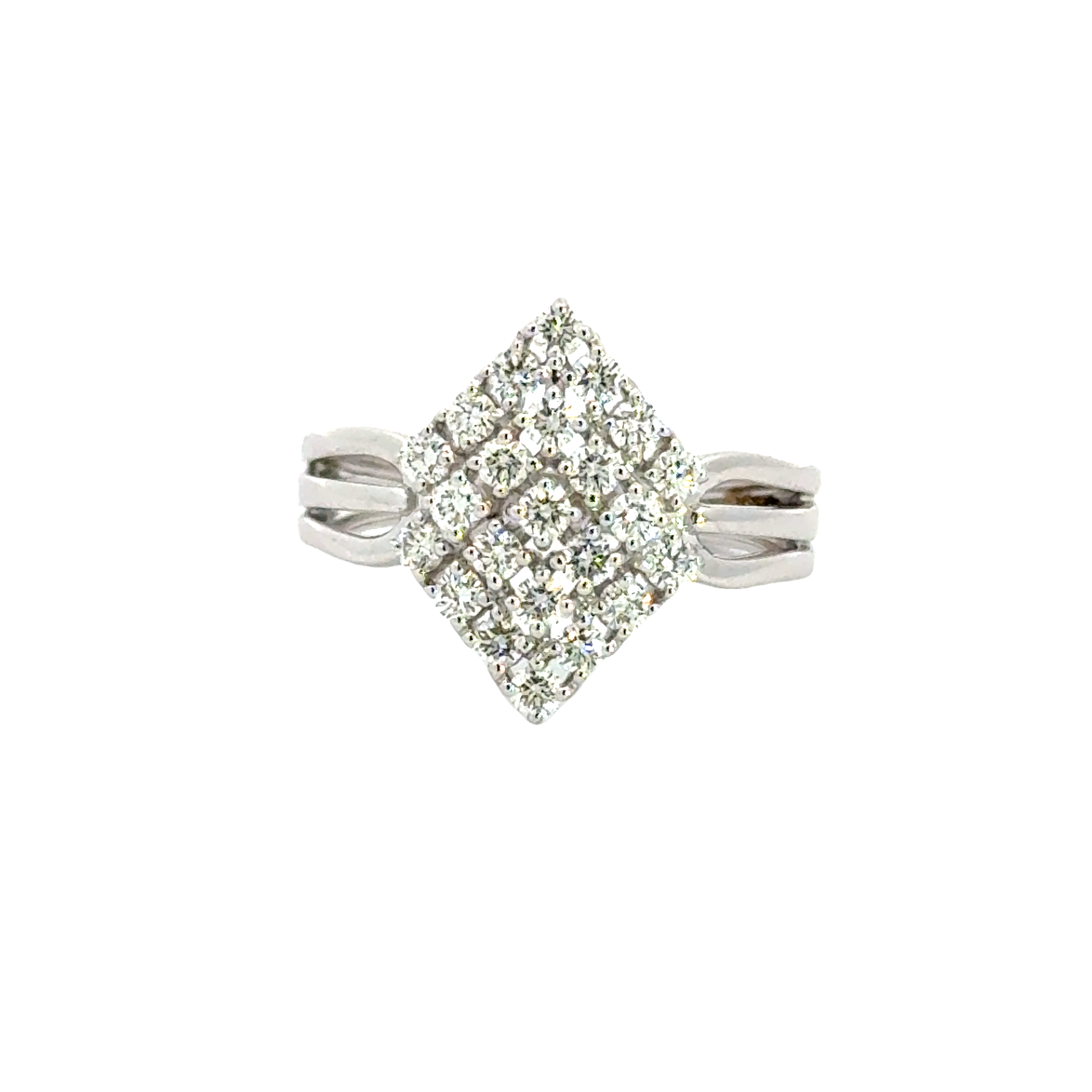 18k White Gold and Diamond Fancy Ring in size 5.5 and total gold weight of 3.57g