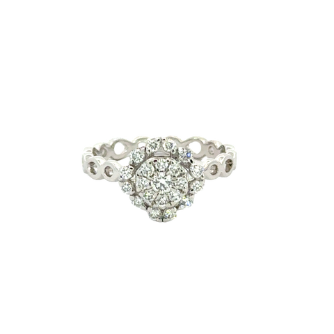 18k White Gold and Diamond Fancy Ring in size 5.5 and total gold weight of 2.75g