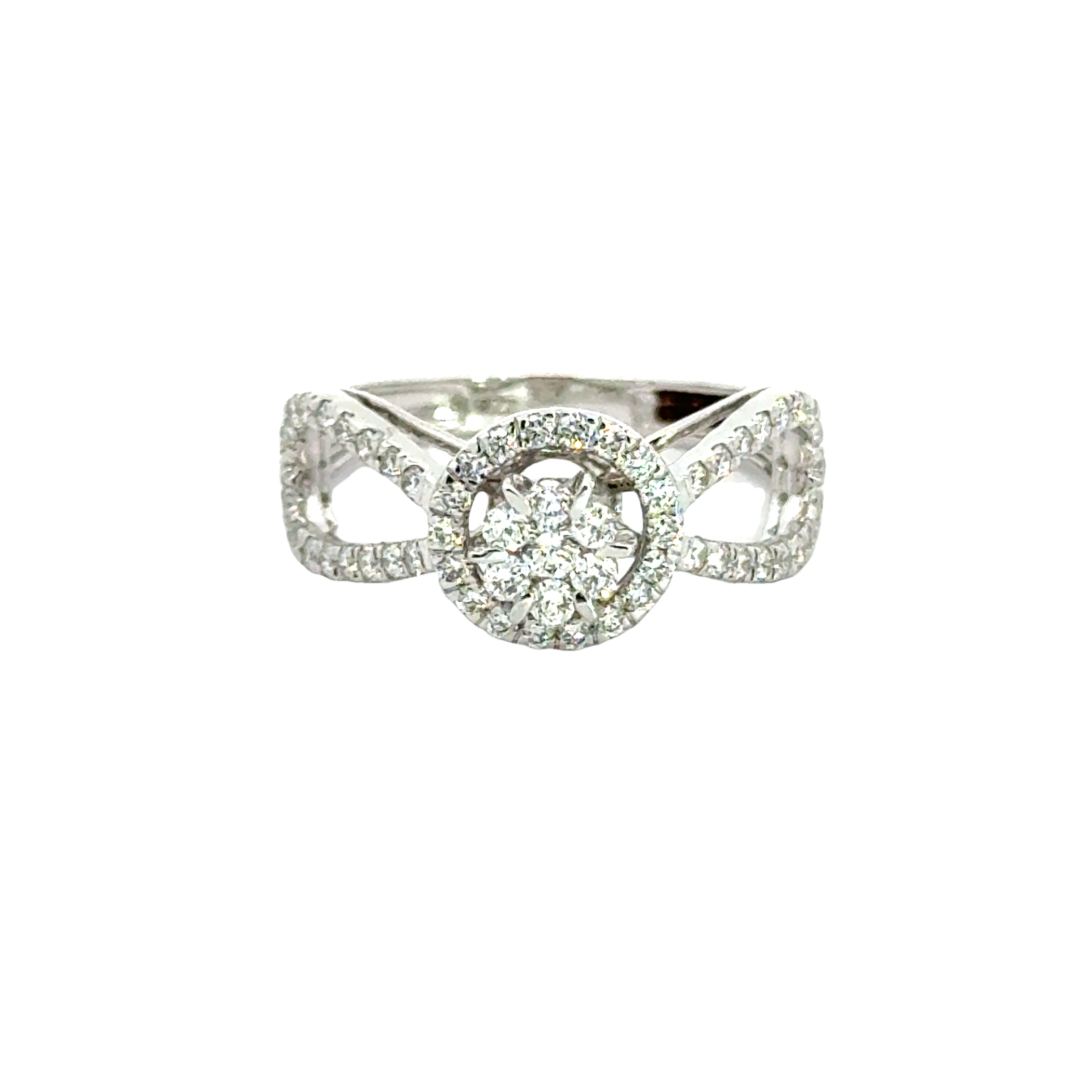 18k White Gold and Diamond Fancy Ring in size 5.5 and total gold weight of 3.28g