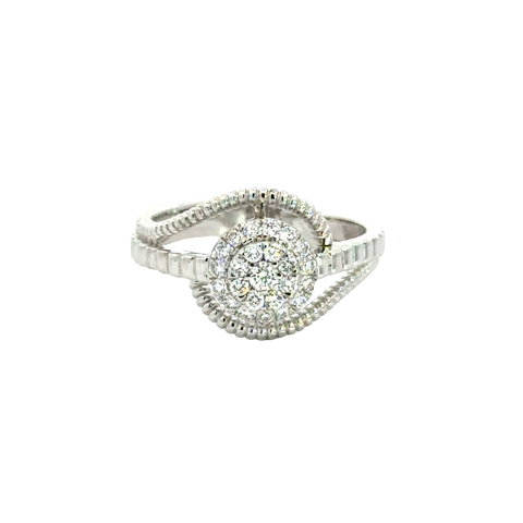 18k White Gold and Diamond Fancy Ring in size 5.5 and total gold weight of 4.42g