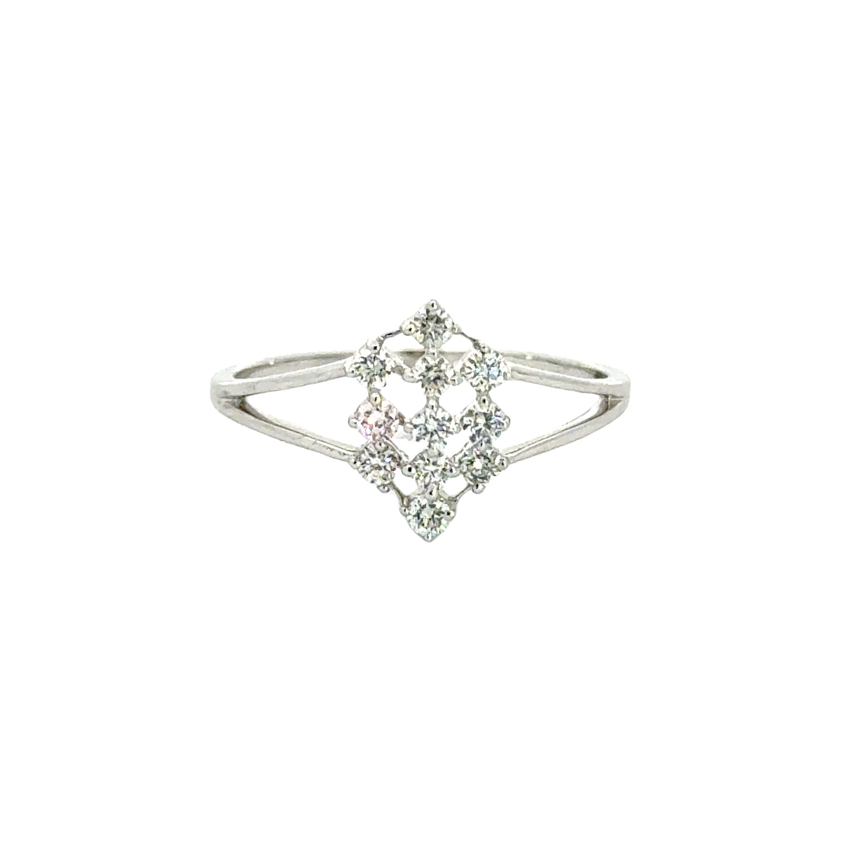 18k White Gold and Diamond Fancy Ring in size 6.5 and total gold weight of 1.72g