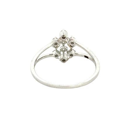 18k White Gold and Diamond Fancy Ring in size 6.5 and total gold weight of 1.72g