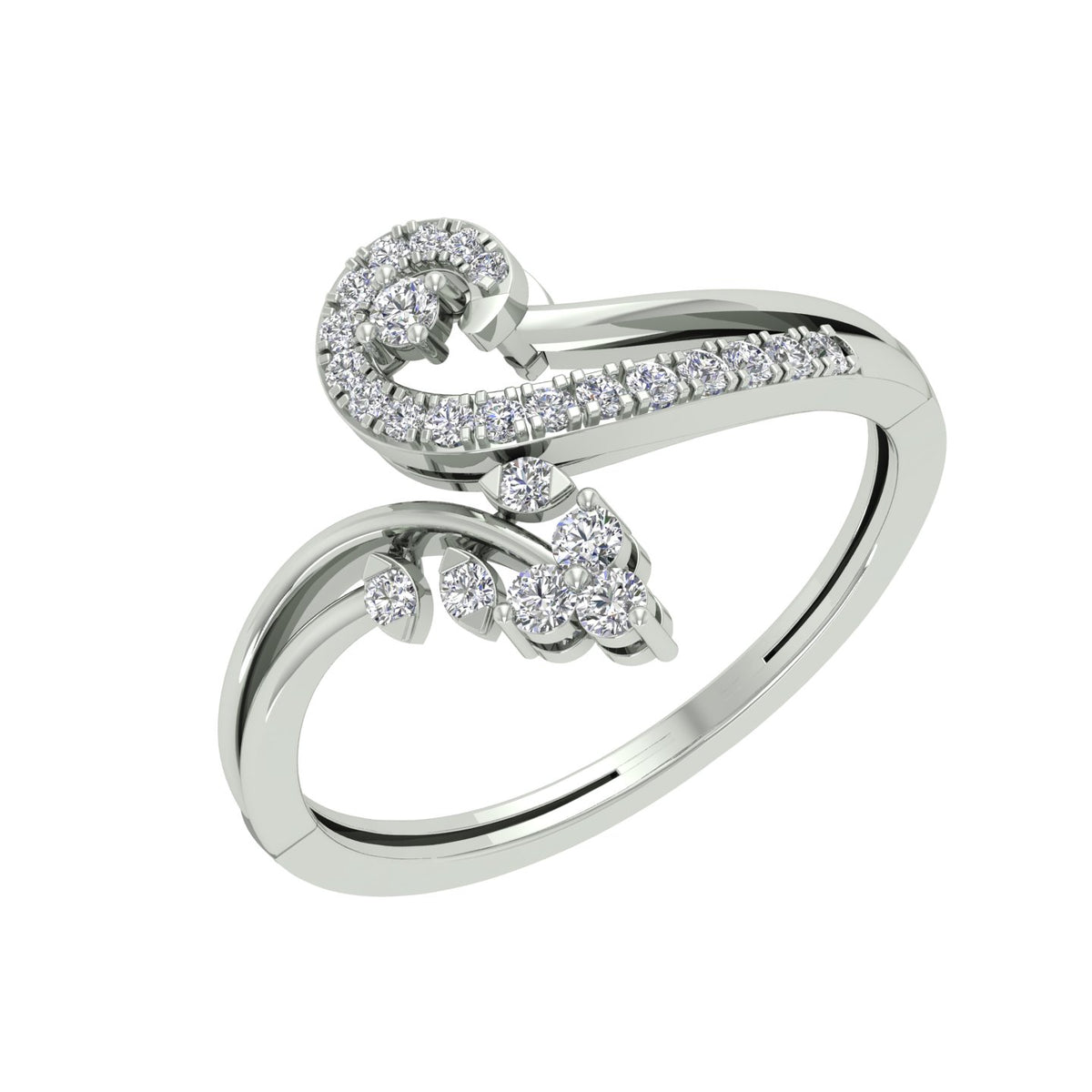 18k White Gold and Diamond Fancy Ring in size 5.5 and total gold weight of 1.83g