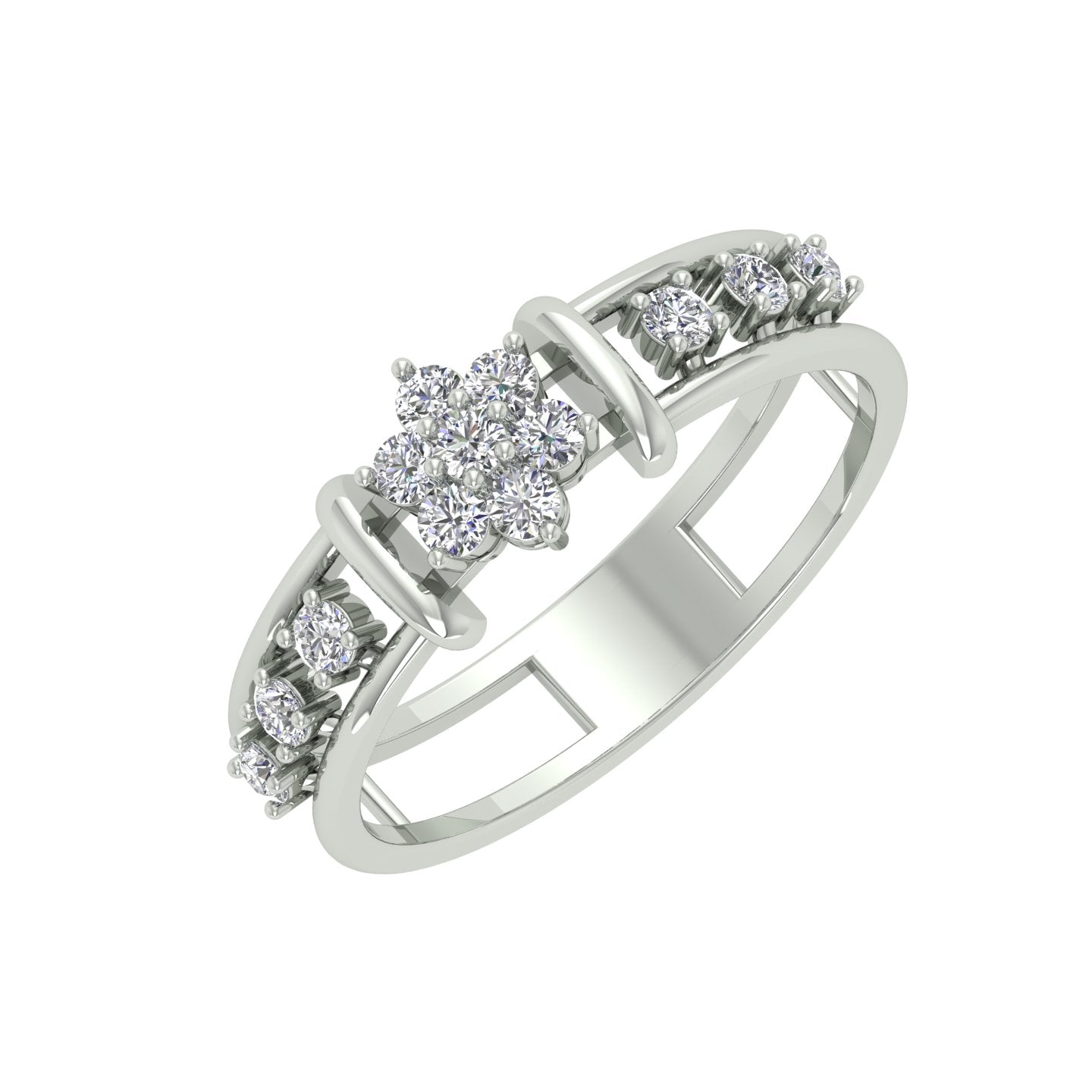 18k White Gold and Diamond Fancy Ring in size 5.5 and total gold weight of 1.56g