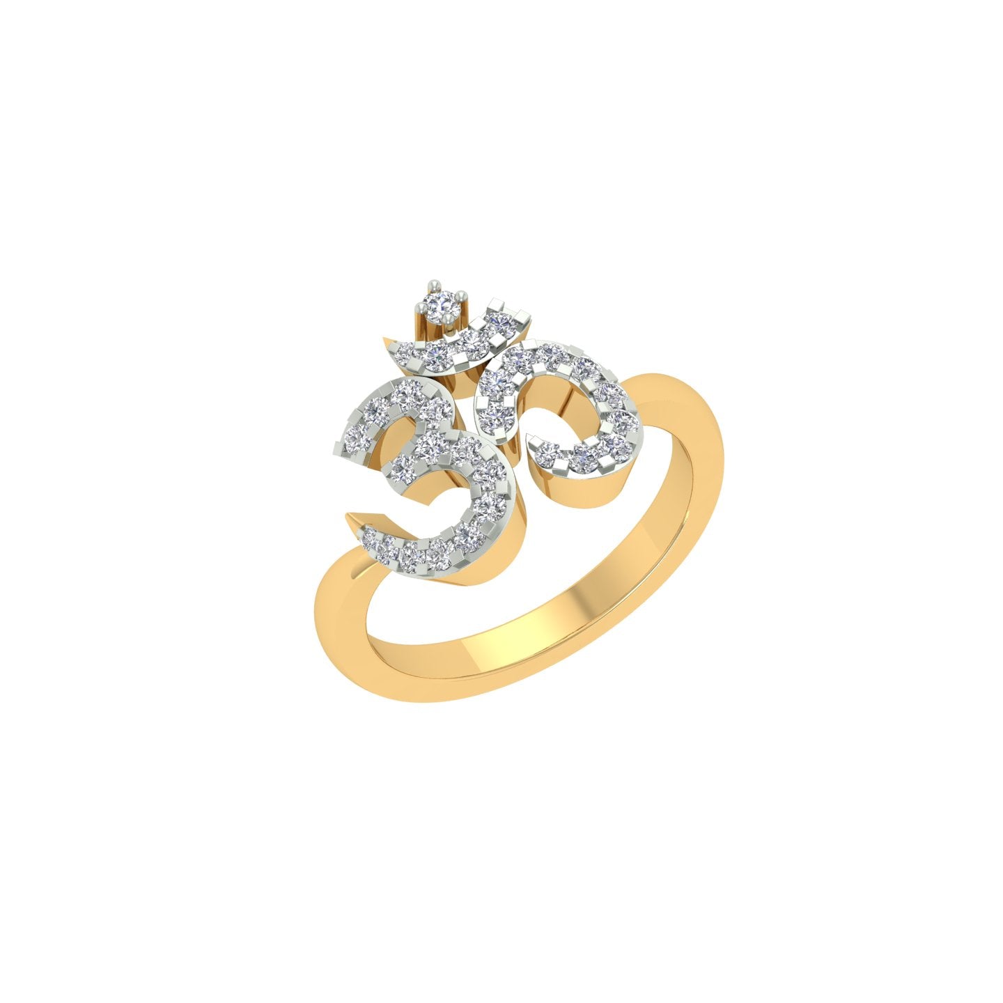 18k Yellow Gold and Round Brilliant Cut Diamond Om Ring in size 5.25 and total gold weight of 3.29g