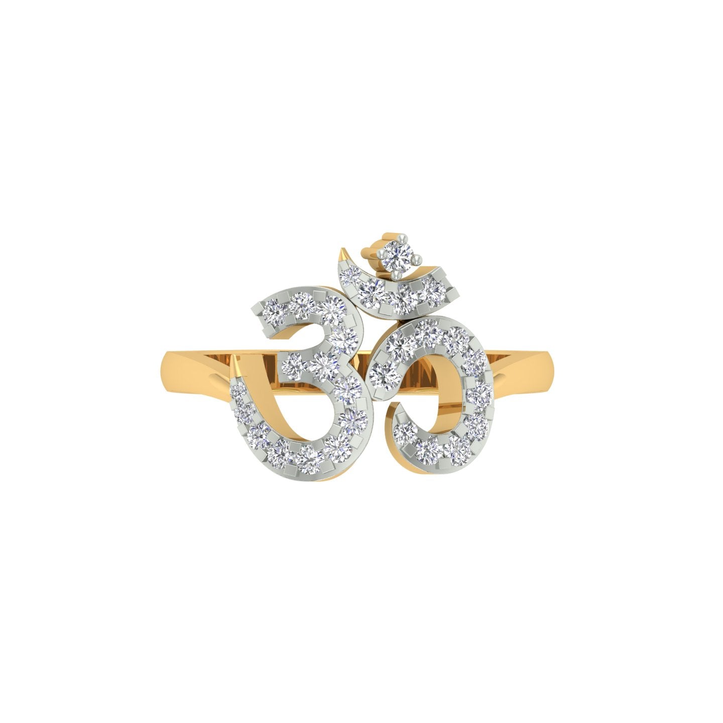 18k Yellow Gold and Round Brilliant Cut Diamond Om Ring in size 5.25 and total gold weight of 3.29g