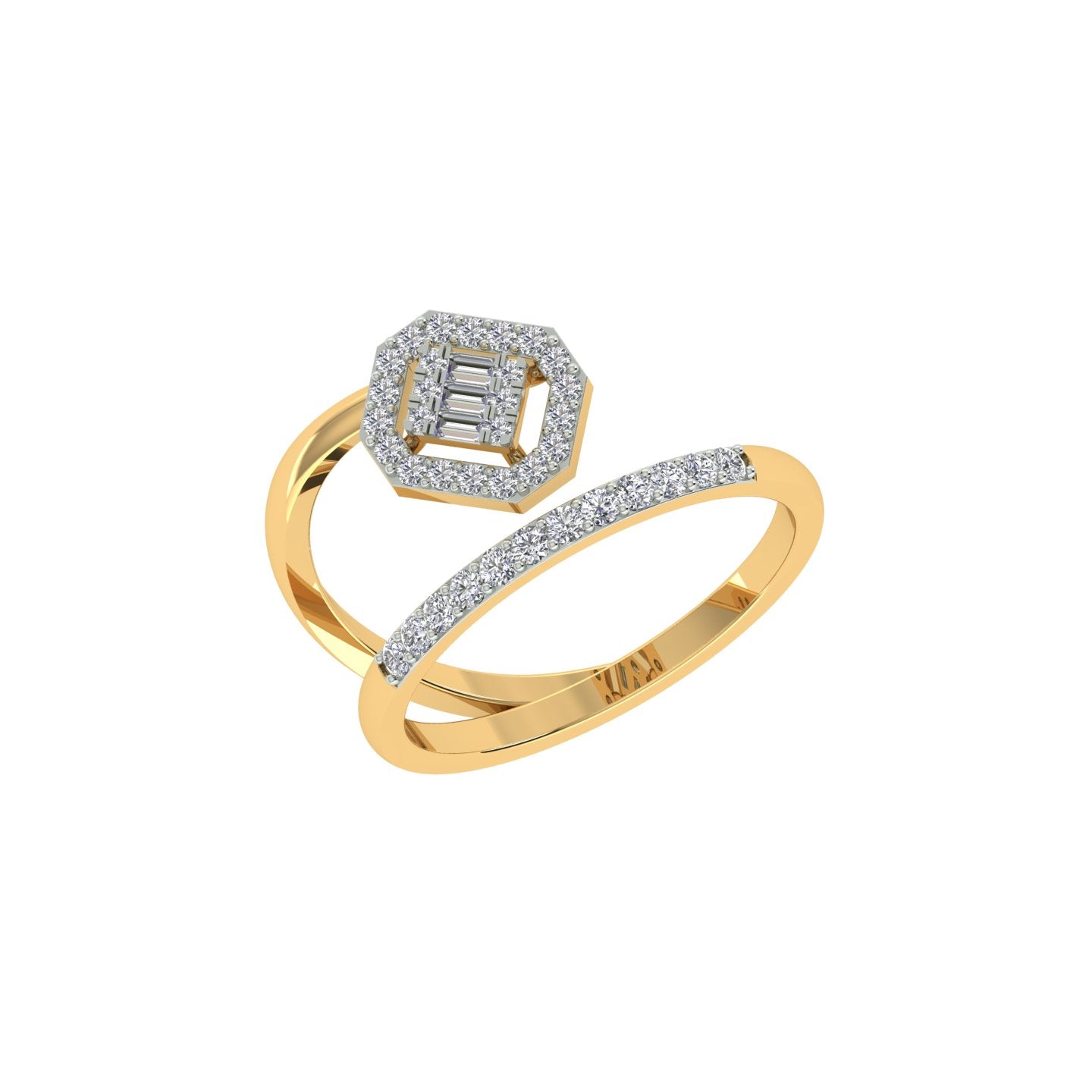 18k Yellow Gold and Round Brilliant Cut Diamond Fancy Ring in size 5.5 and total gold weight of 2.42g