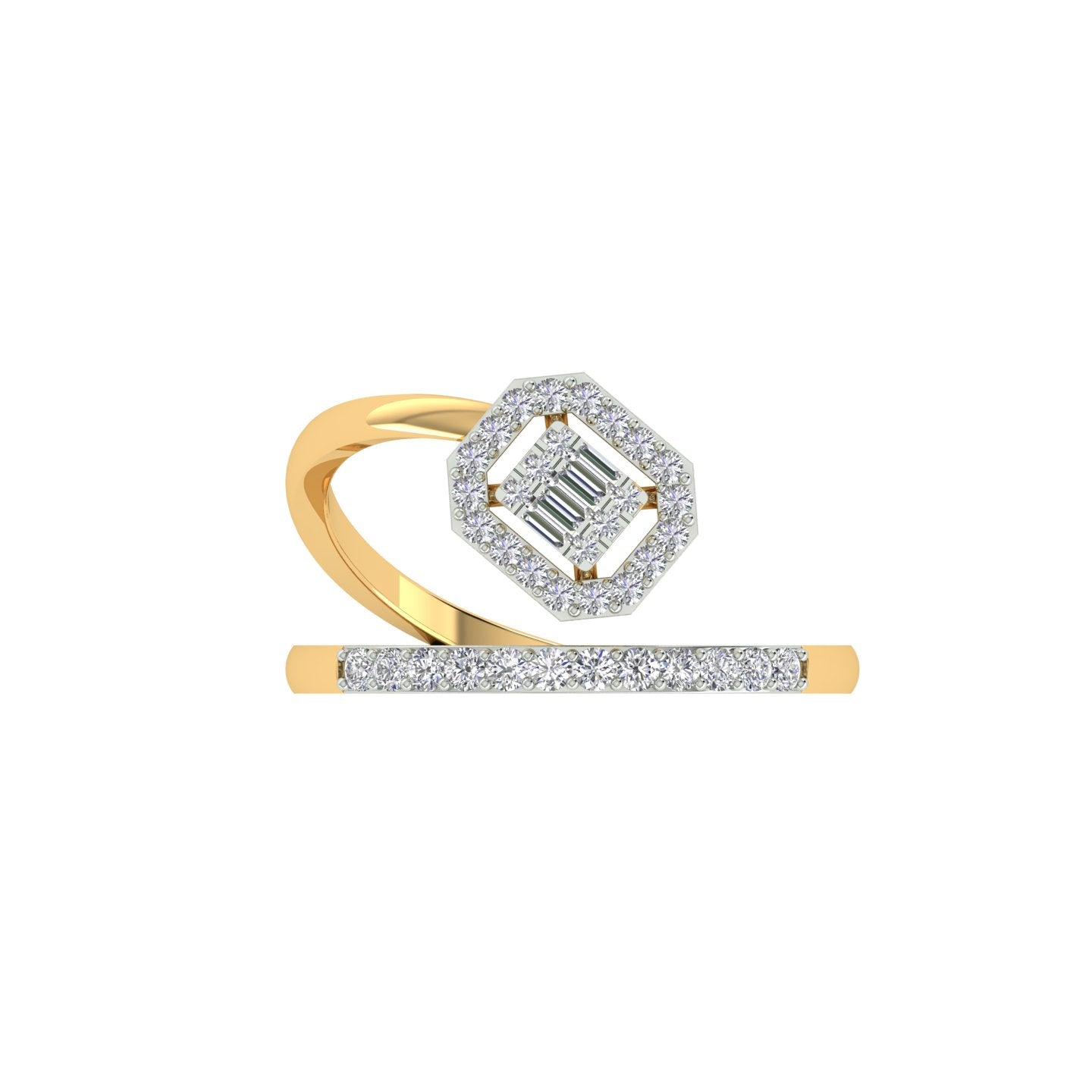 18k Yellow Gold and Round Brilliant Cut Diamond Fancy Ring in size 5.5 and total gold weight of 2.42g