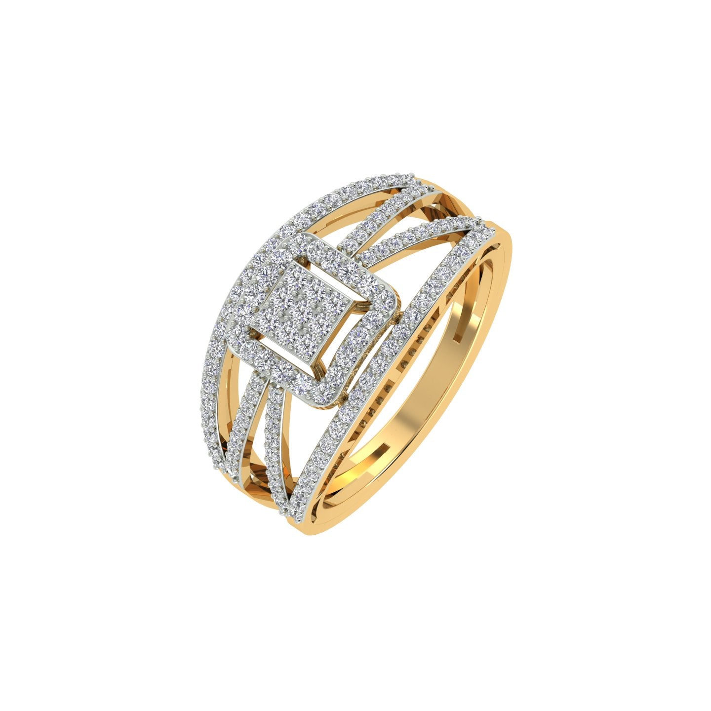 18k Yellow Gold and Round Brilliant Cut Diamond Fancy Ring in size 5.5 and total gold weight of 2.69g