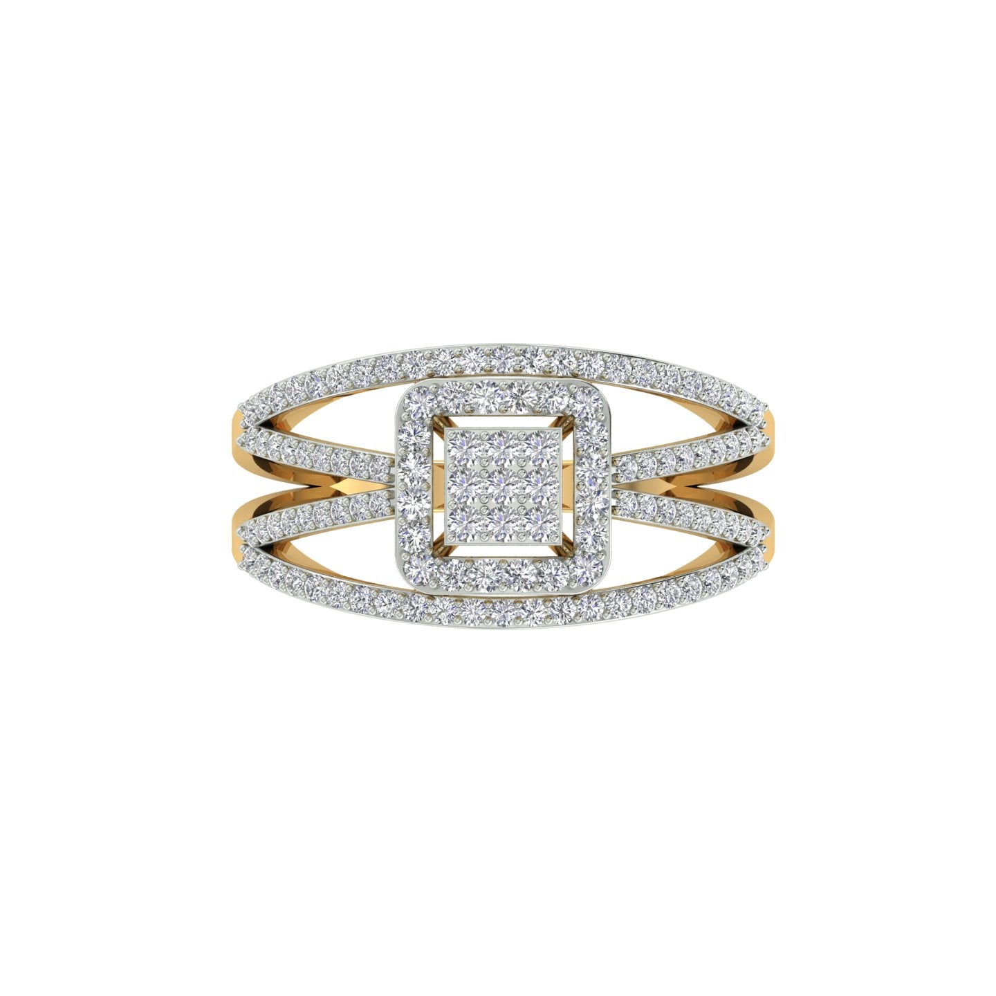 18k Yellow Gold and Round Brilliant Cut Diamond Fancy Ring in size 5.5 and total gold weight of 2.69g