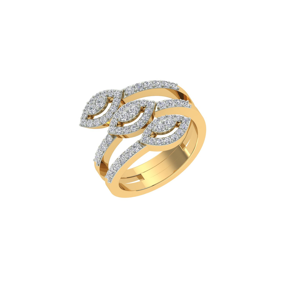 18k Yellow Gold and Round Brilliant Cut Diamond Fancy Ring in size 5.5 and total gold weight of 5.68g