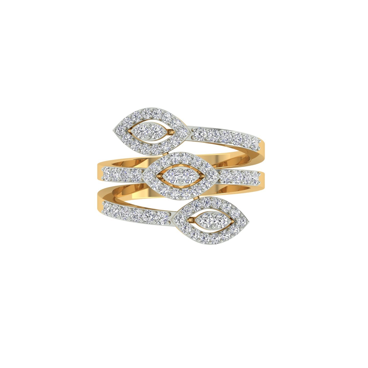 18k Yellow Gold and Round Brilliant Cut Diamond Fancy Ring in size 5.5 and total gold weight of 5.68g