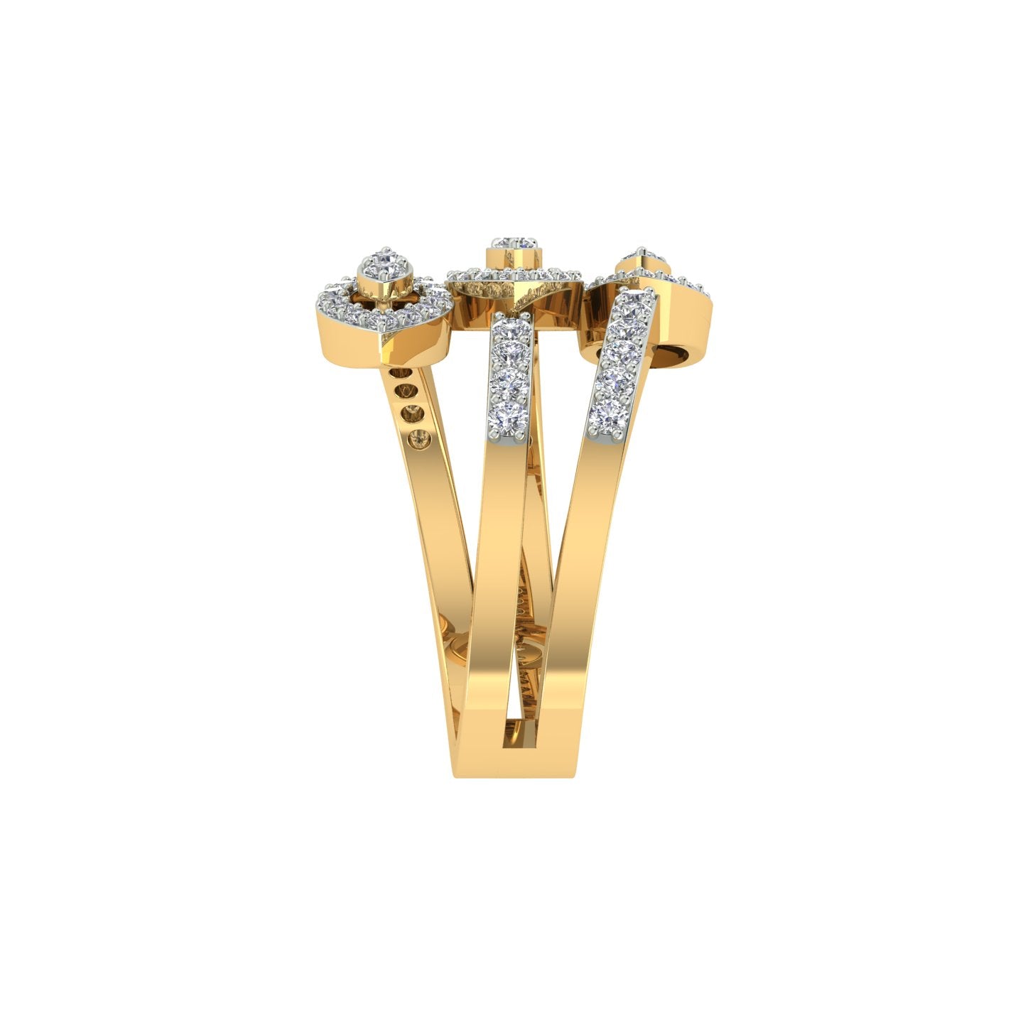 18k Yellow Gold and Round Brilliant Cut Diamond Fancy Ring in size 5.5 and total gold weight of 5.68g