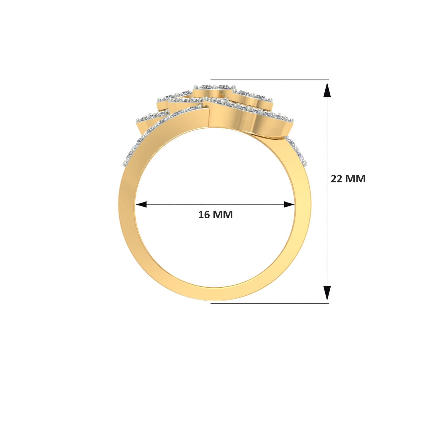 18k Yellow Gold and Round Brilliant Cut Diamond Fancy Ring in size 5.5 and total gold weight of 5.68g