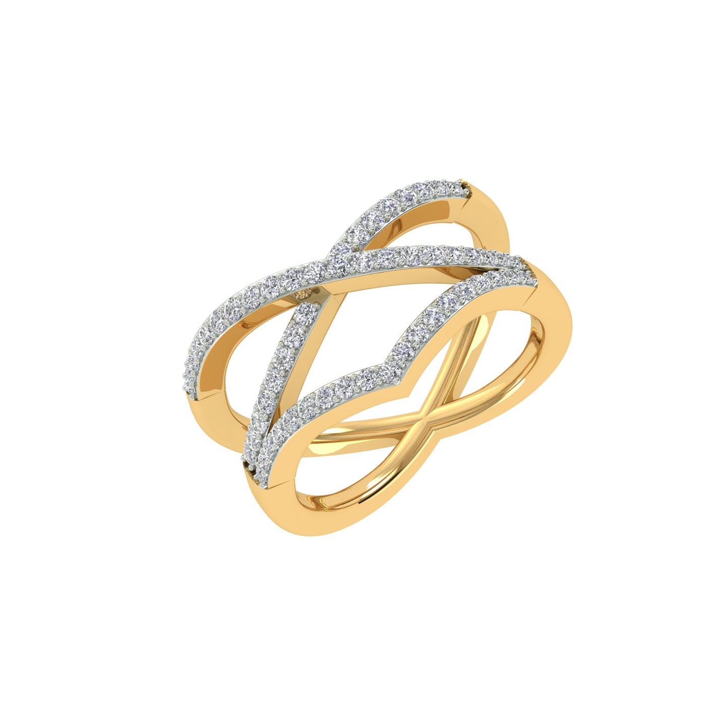 18k Yellow Gold and Round Brilliant Cut Diamond Fancy Ring in size 5.5 and total gold weight of 4.6g