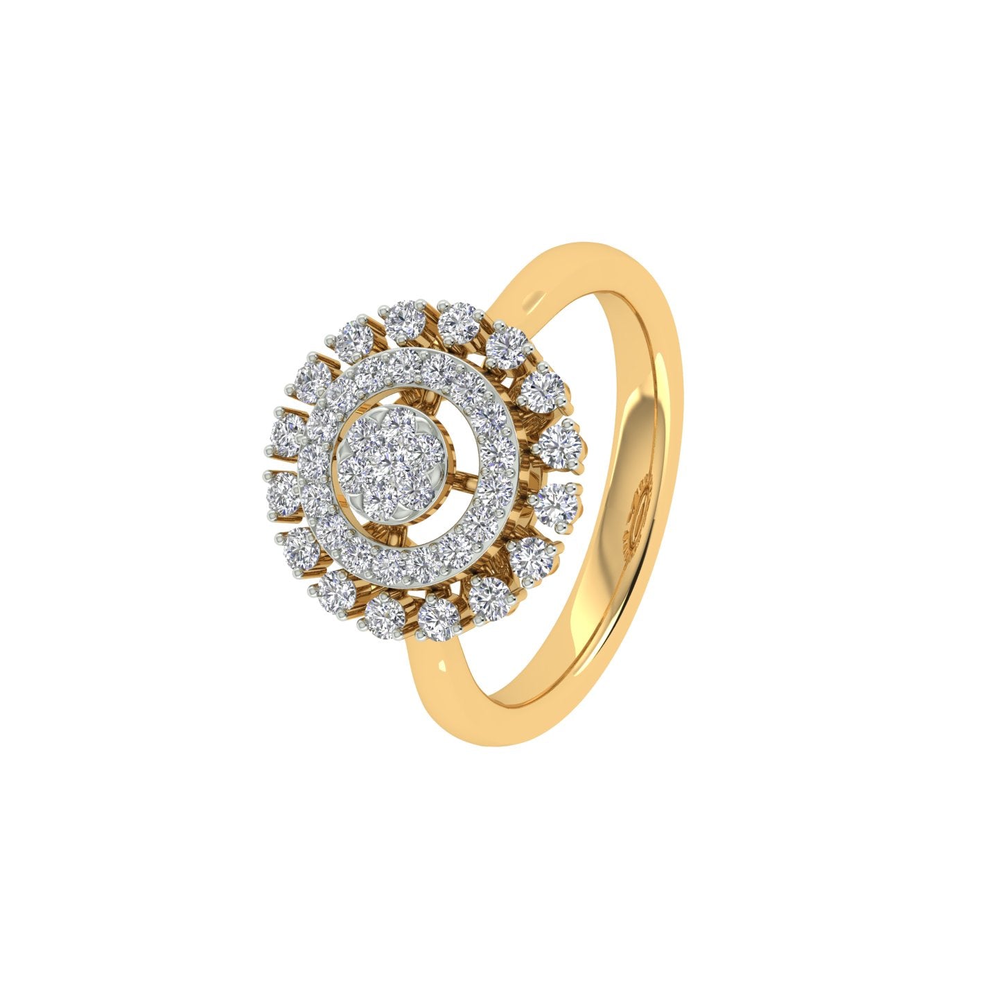 18k Yellow Gold and Round Brilliant Cut Diamond Fancy Ring in size 5.5 and total gold weight of 3.92g