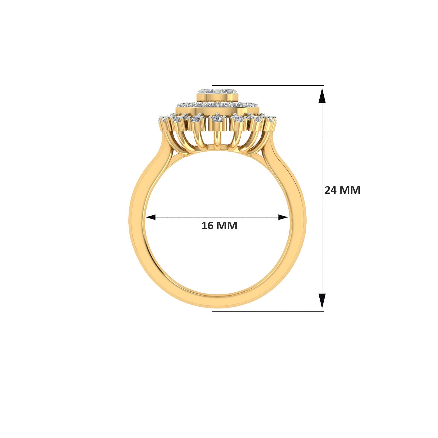 18k Yellow Gold and Round Brilliant Cut Diamond Fancy Ring in size 5.5 and total gold weight of 3.92g