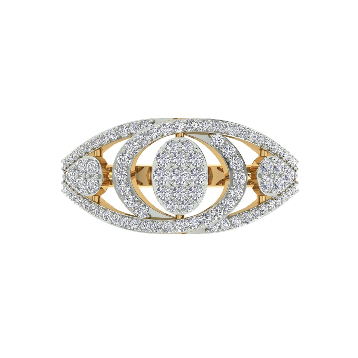 18k Yellow Gold and Round Brilliant Cut Diamond Fancy Ring in size 5.5 and total gold weight of 3.52g