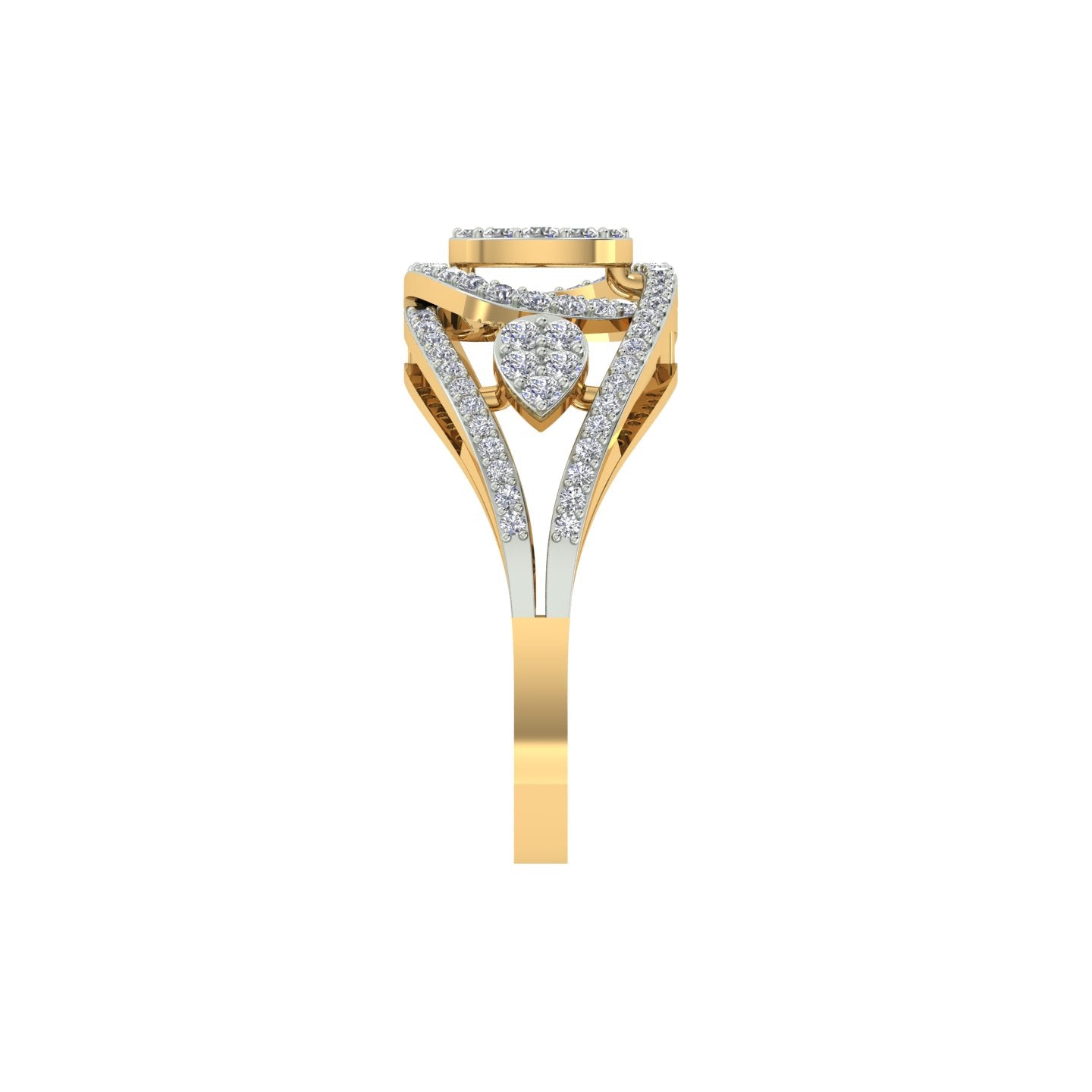 18k Yellow Gold and Round Brilliant Cut Diamond Fancy Ring in size 5.5 and total gold weight of 3.52g