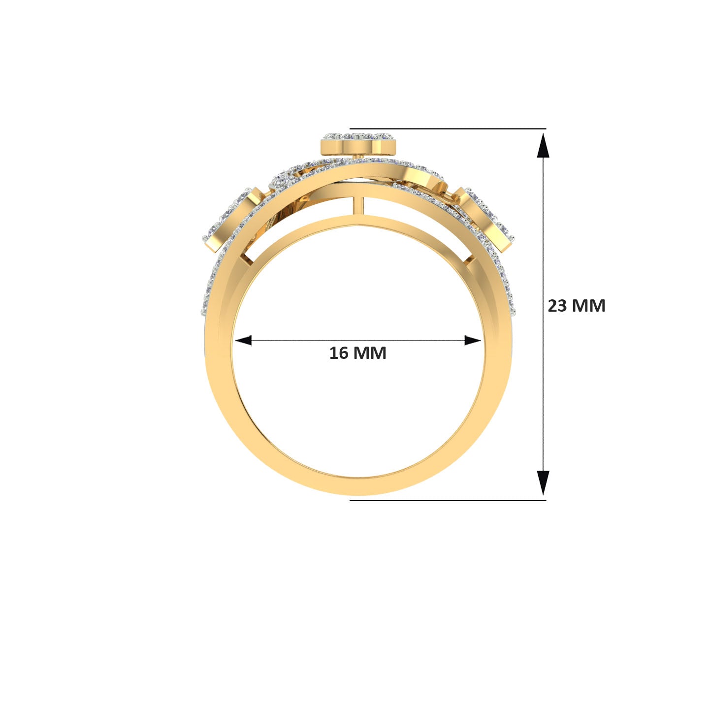 18k Yellow Gold and Round Brilliant Cut Diamond Fancy Ring in size 5.5 and total gold weight of 3.52g