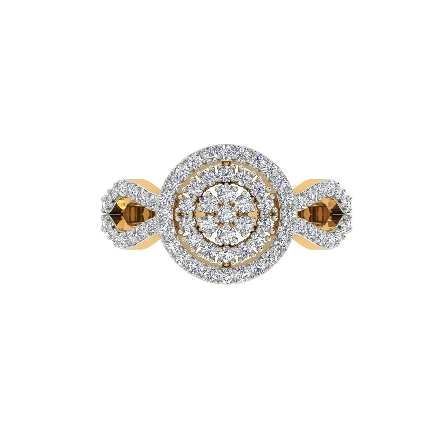 18k Yellow Gold and Round Brilliant Cut Diamond Fancy Ring in size 5.5 and total gold weight of 3.06g