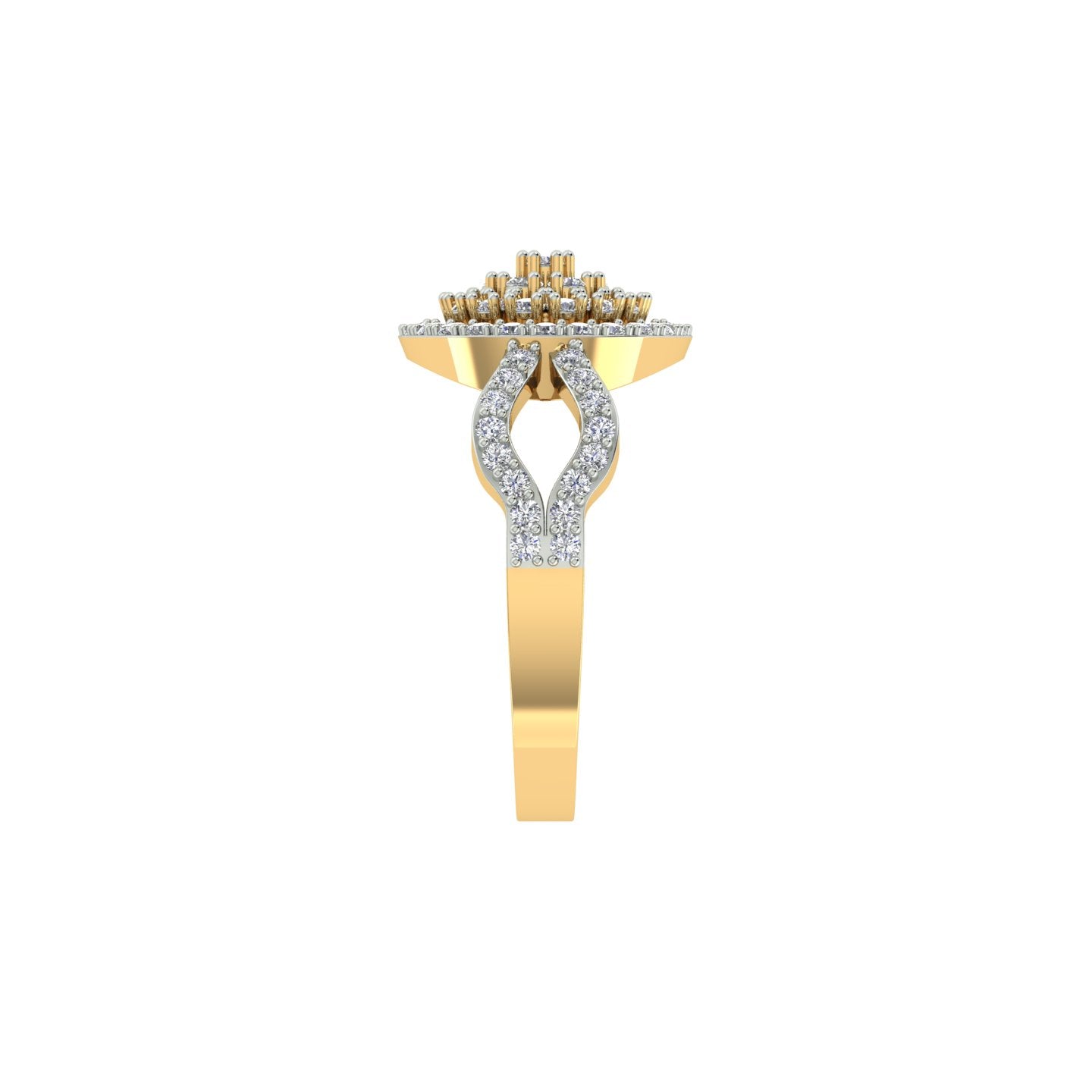 18k Yellow Gold and Round Brilliant Cut Diamond Fancy Ring in size 5.5 and total gold weight of 3.06g