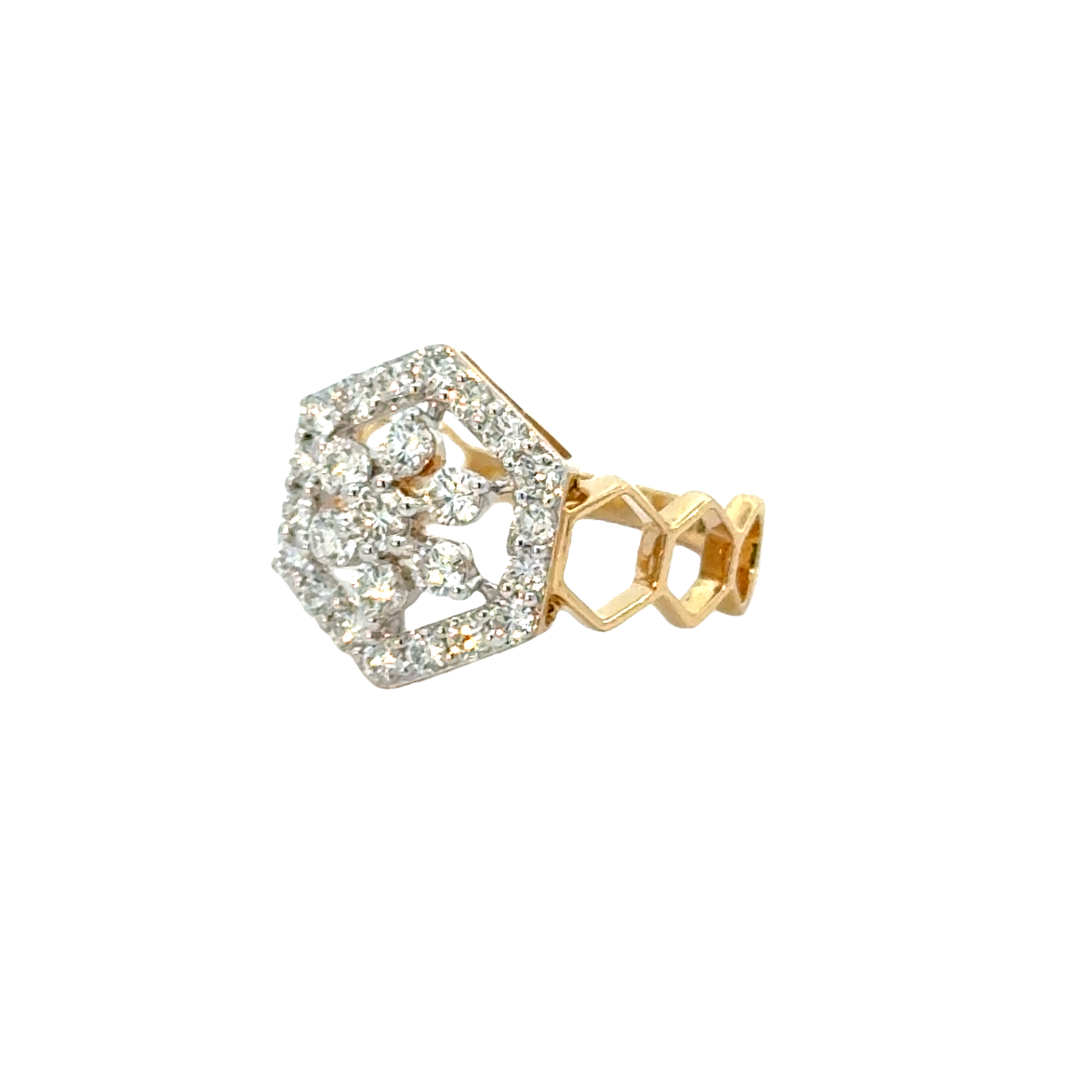 18k Yellow Gold and Diamond Hexagon Band Fancy Ring in size 5.5 and total gold weight of 3.28g